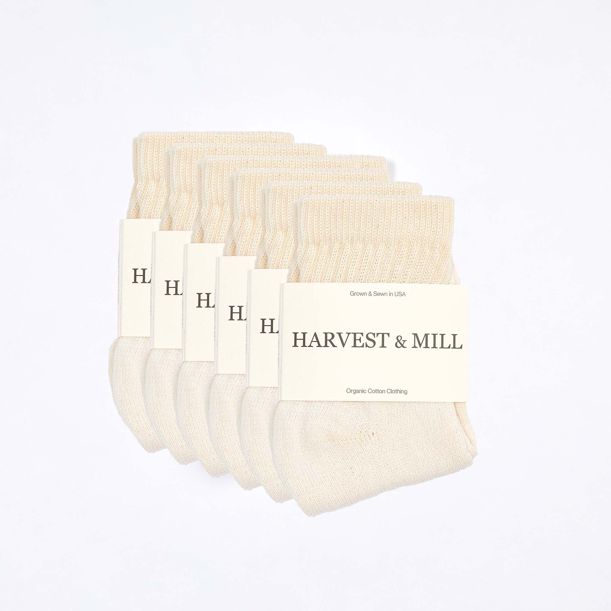 Men's 6 Pack Organic Cotton Socks Natural-White Ankle — Harvest & Mill ...