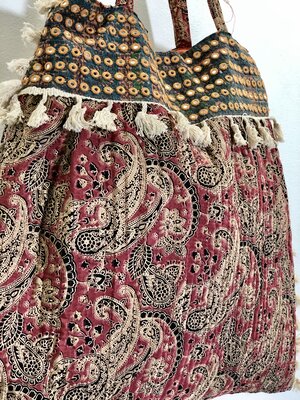 Sari Fabric Paisley Mirror work embroidery hand bag SHOULDER BAG