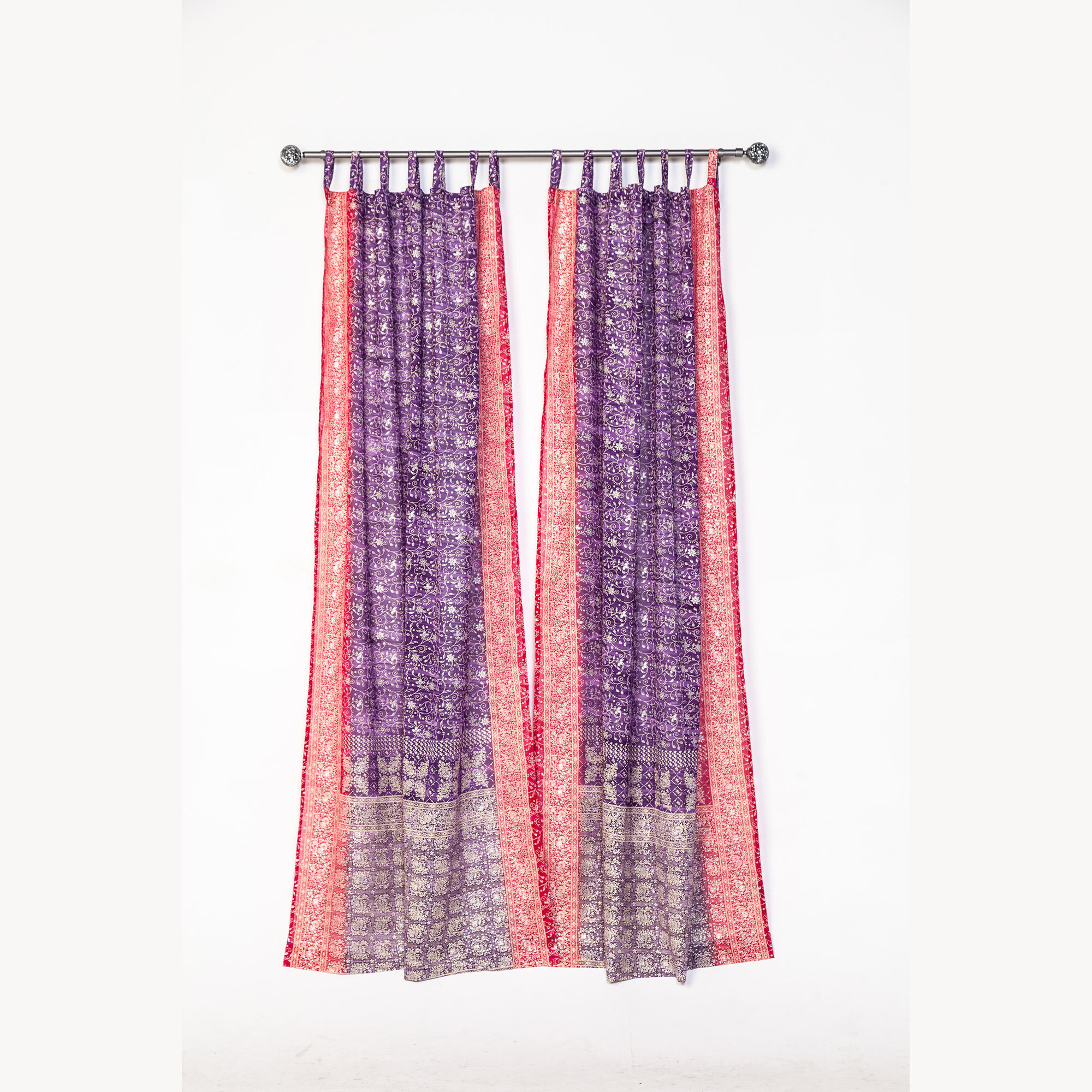 84" Purple accents SARI Curtain,Window Curtain,Bohemian printed glitter 