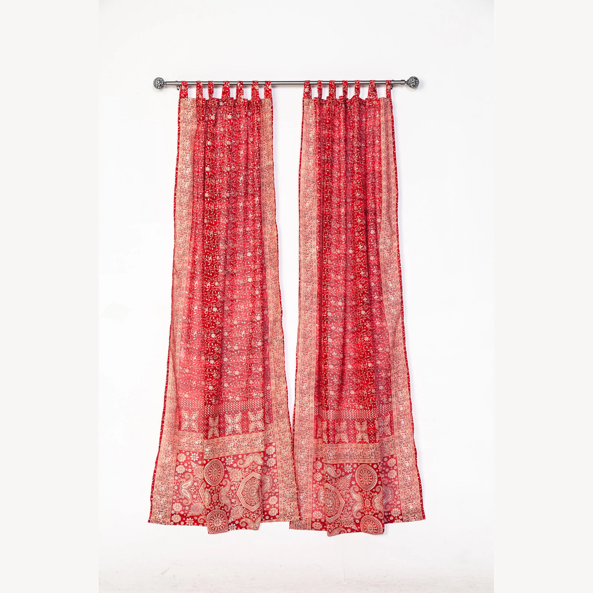 Red Sari Light filtering Curtains Boho Window Treatment — Colors by Padmini