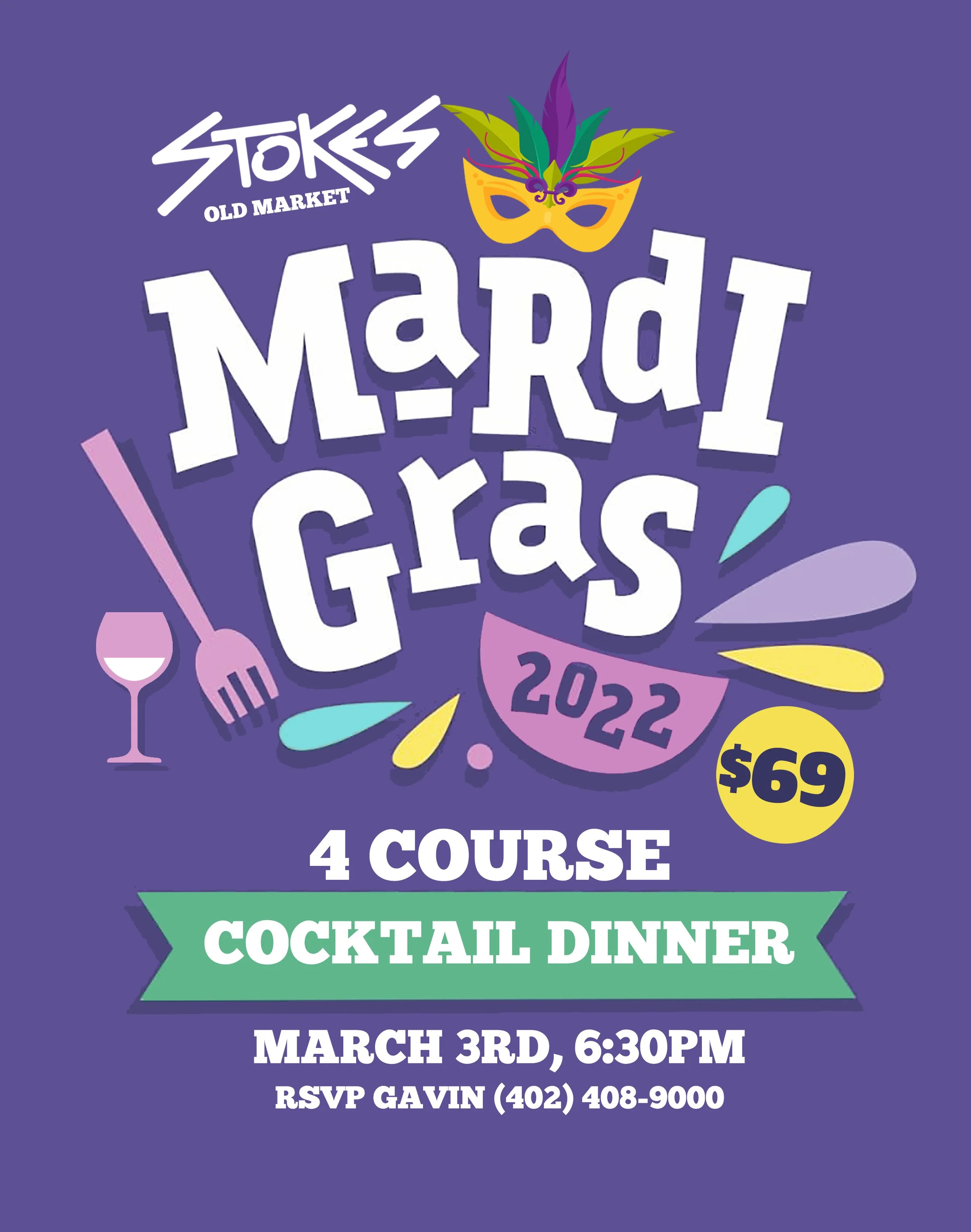 Stokes 4 Course Cocktail Dinner March 3rd, 2022