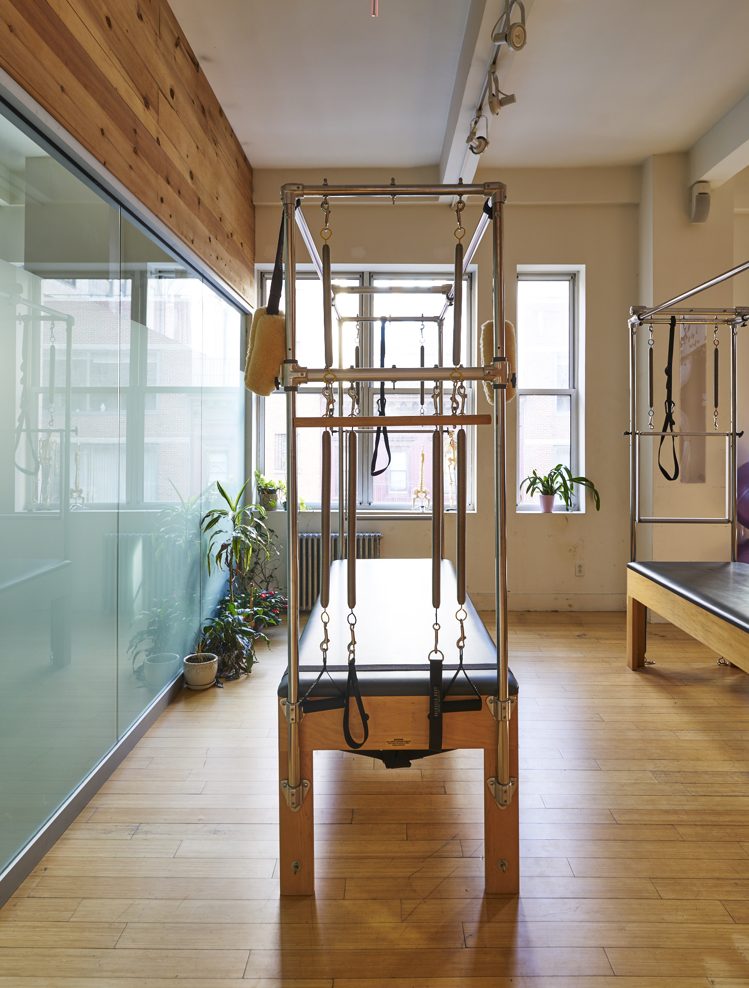 Equipment in a modern workout space and Pilates studio in Chelsea, NY