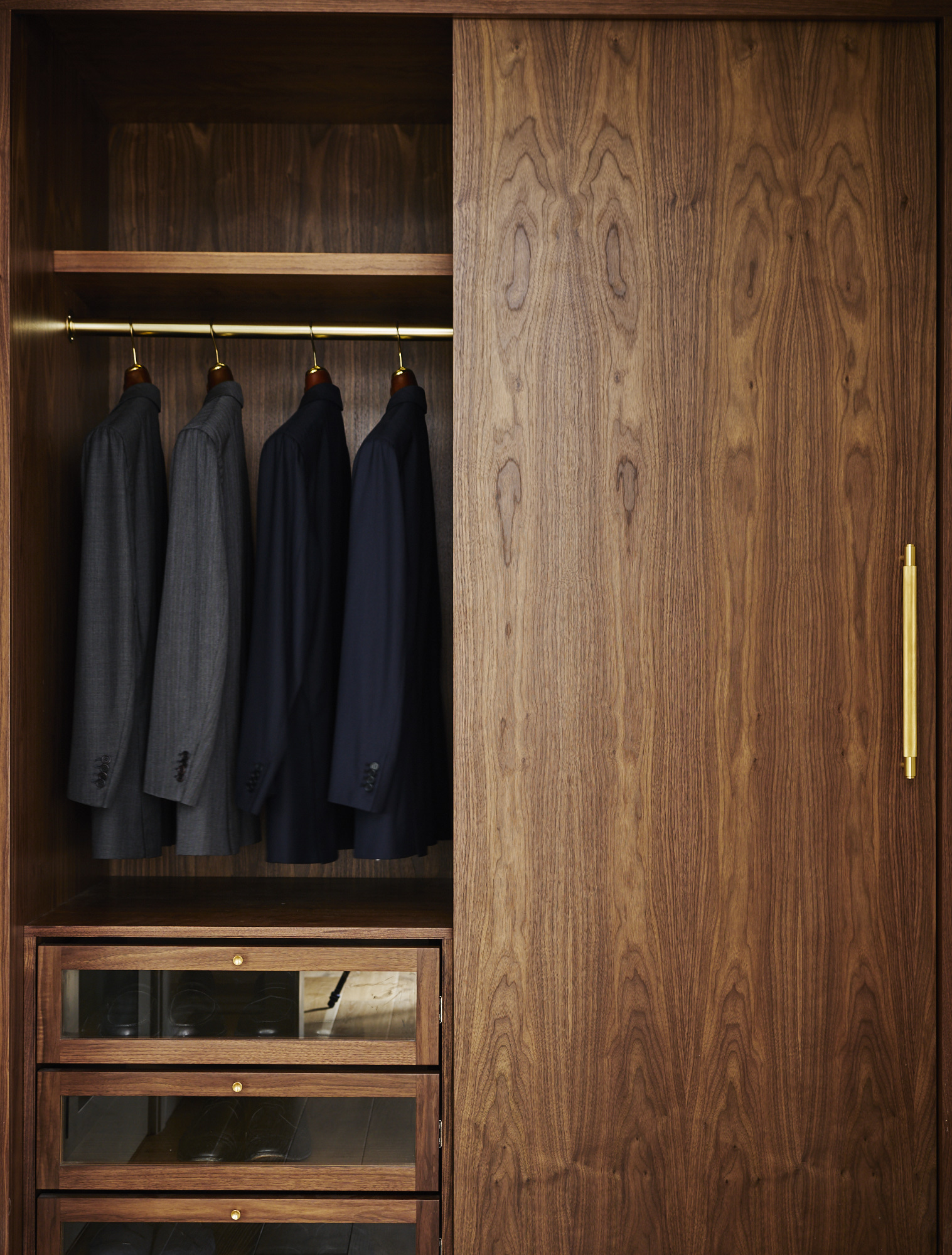 Modern Soho loft renovation custom men's walk-in closet