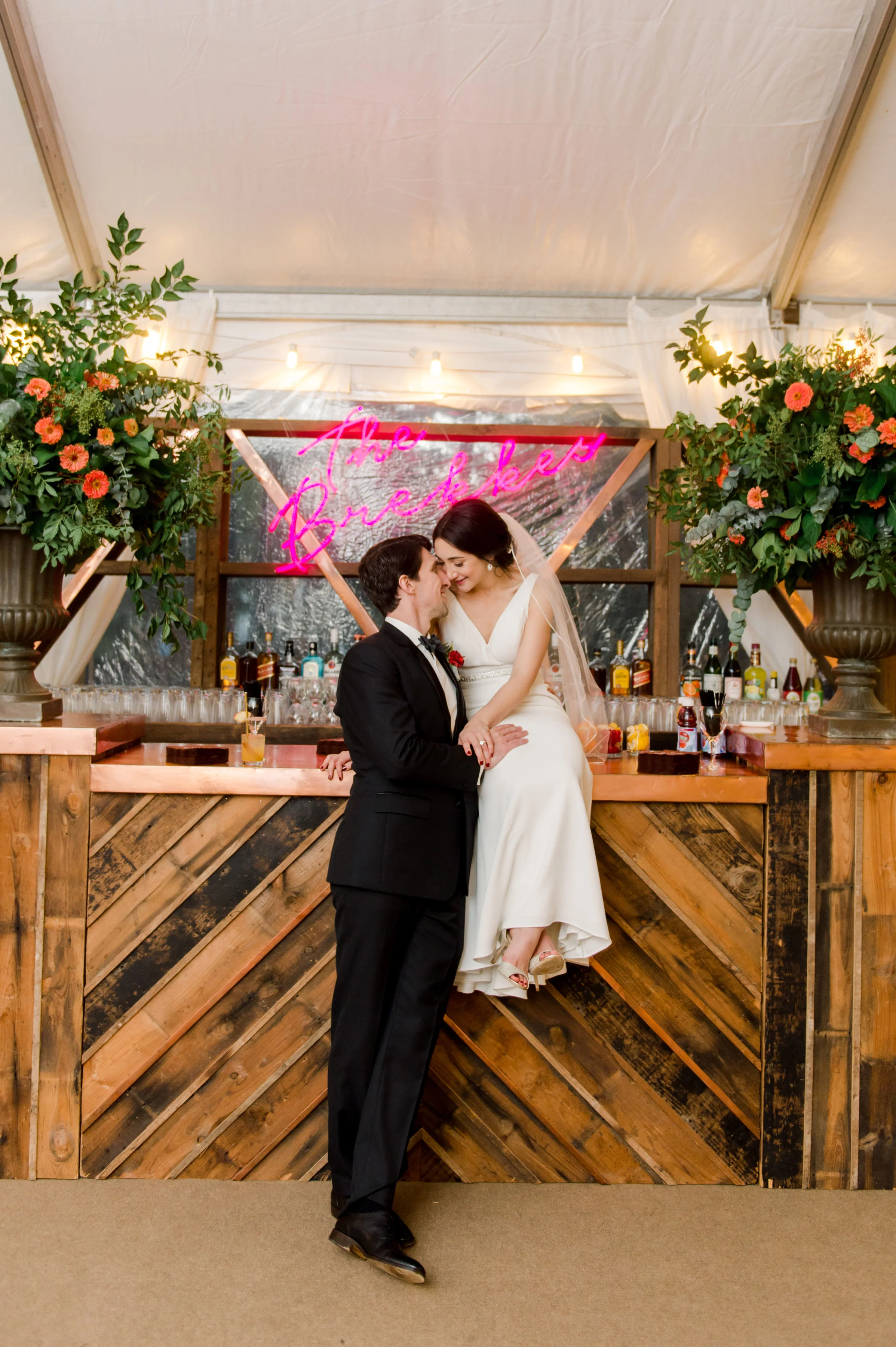 Loved this custom chevron bar from Something Vintage! Neon signs were a big trend in 2018. Photography by Lisa Ziesing for Abby Jiu.