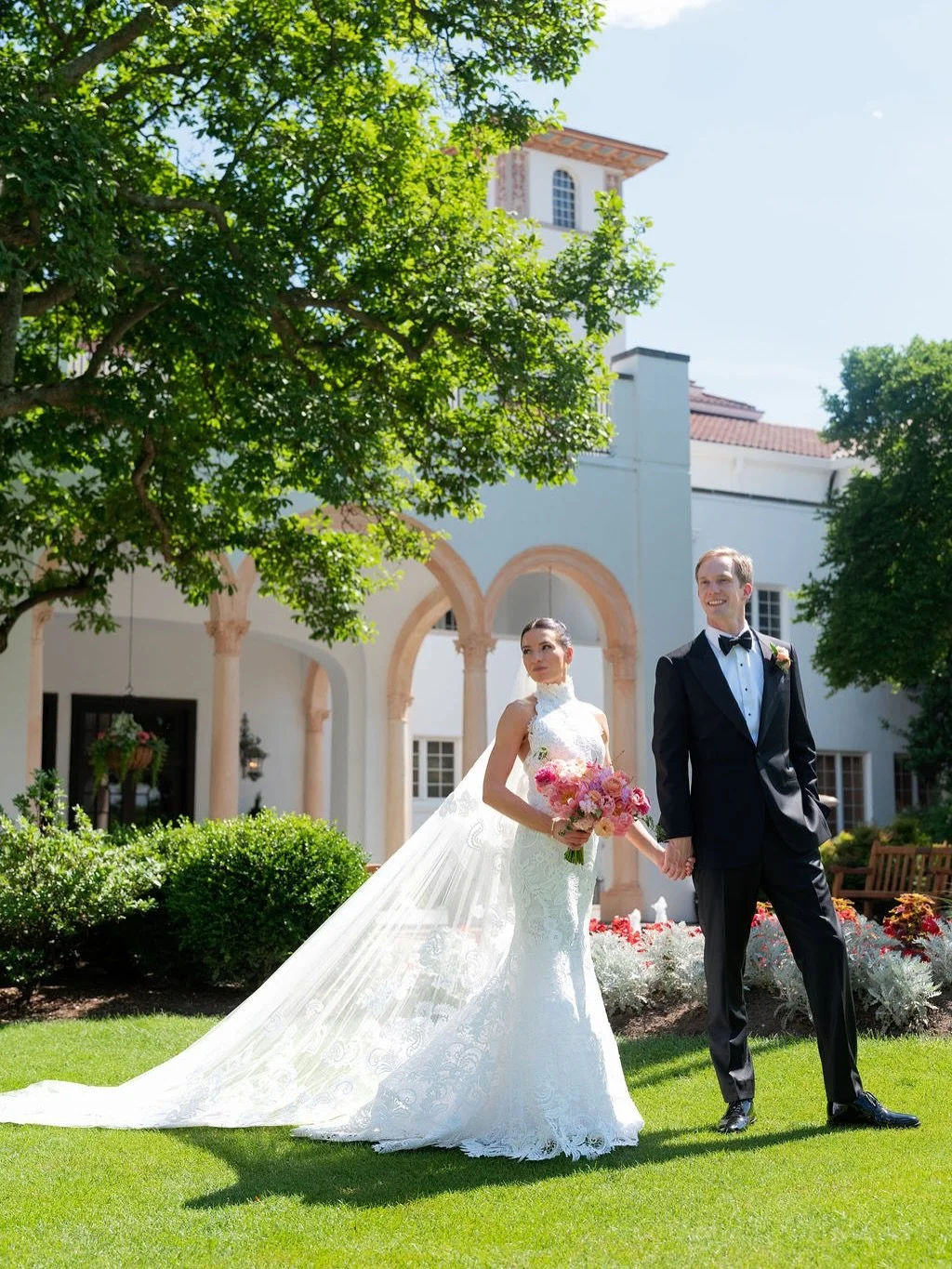 Set against the Spanish Revival architecture of this private golf club, Katie &amp; Mark&rsquo;s ceremony felt like a garden in the sky.

Vibrant coral, fuchsia, and tangerine tones filled the space with energy, balanced by the charm of the venue&rsq