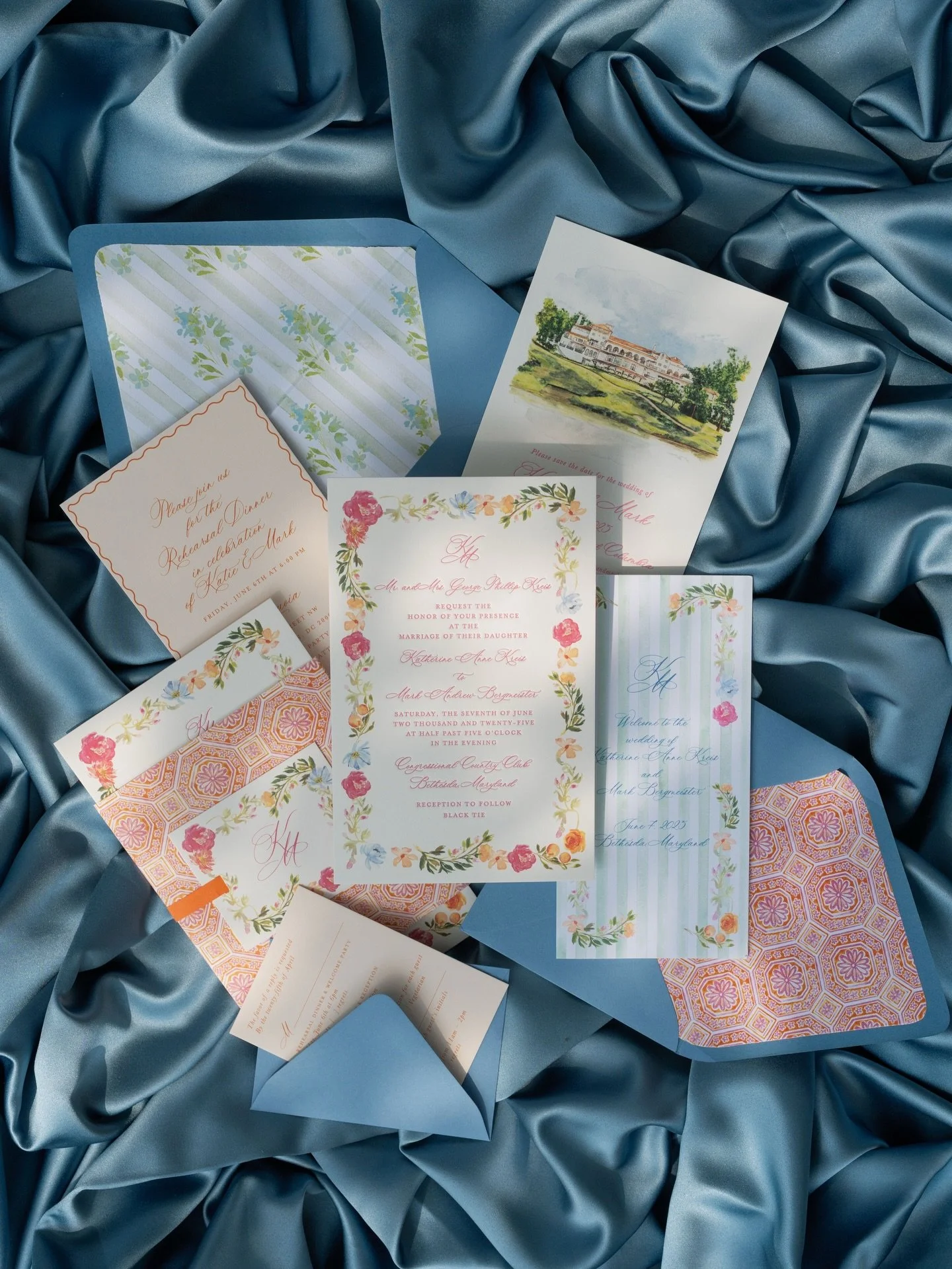 The mood was set long before the weekend began. 🌊🍋

It started with Save the Dates featuring a custom sketch of the wedding venue&mdash;a private club where the bride&rsquo;s family has made lifelong memories. From there, painted florals, patterns 