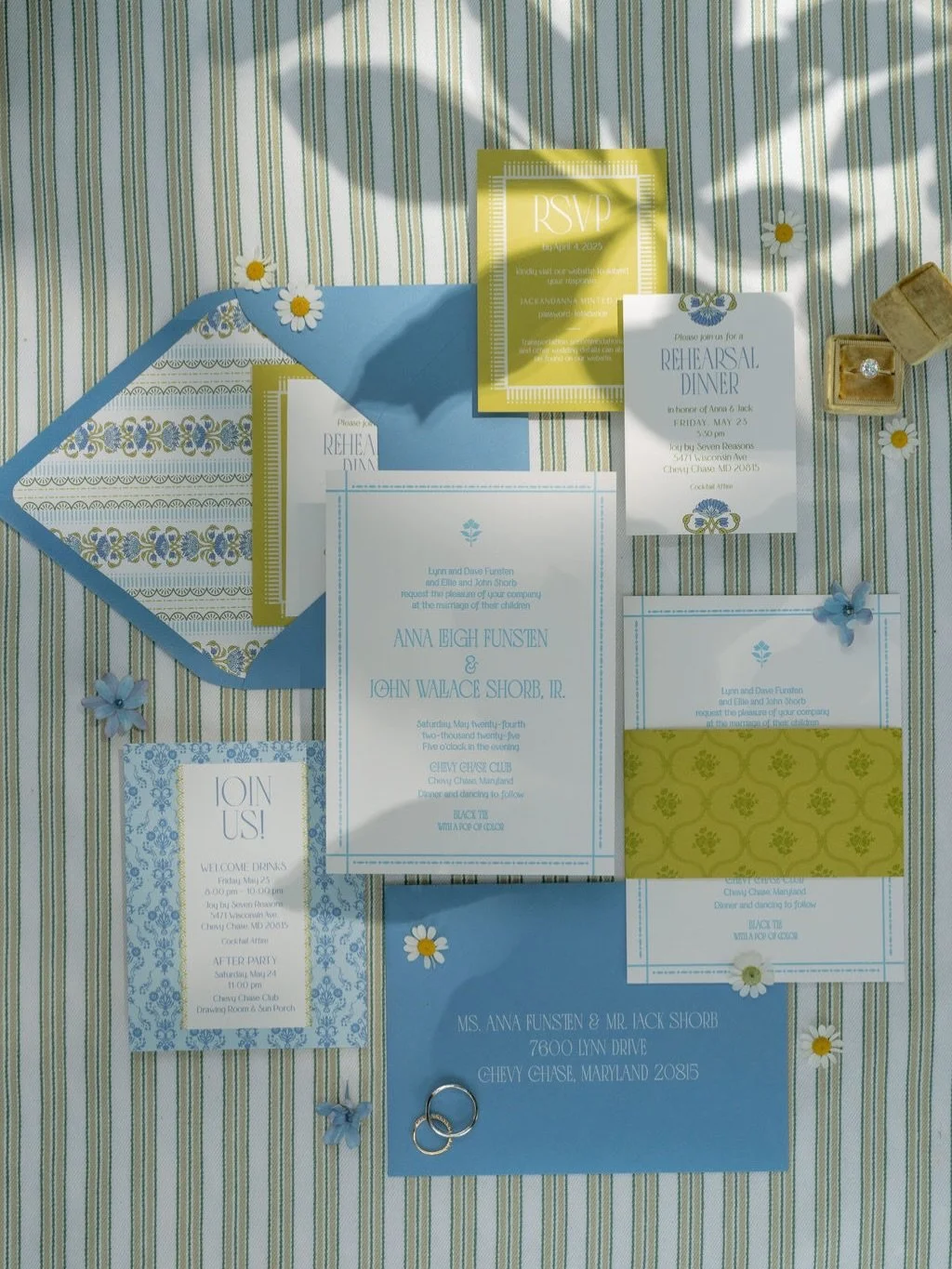 A study in pattern, palette, and playful contrast. For Anna &amp; Jack&rsquo;s wedding, tailored prints met with fresh bursts of color. Each moment unfolding with a crisp, collected charm. 

As seen on @caratsandcake 
Photographer @keila.bottiglieri 