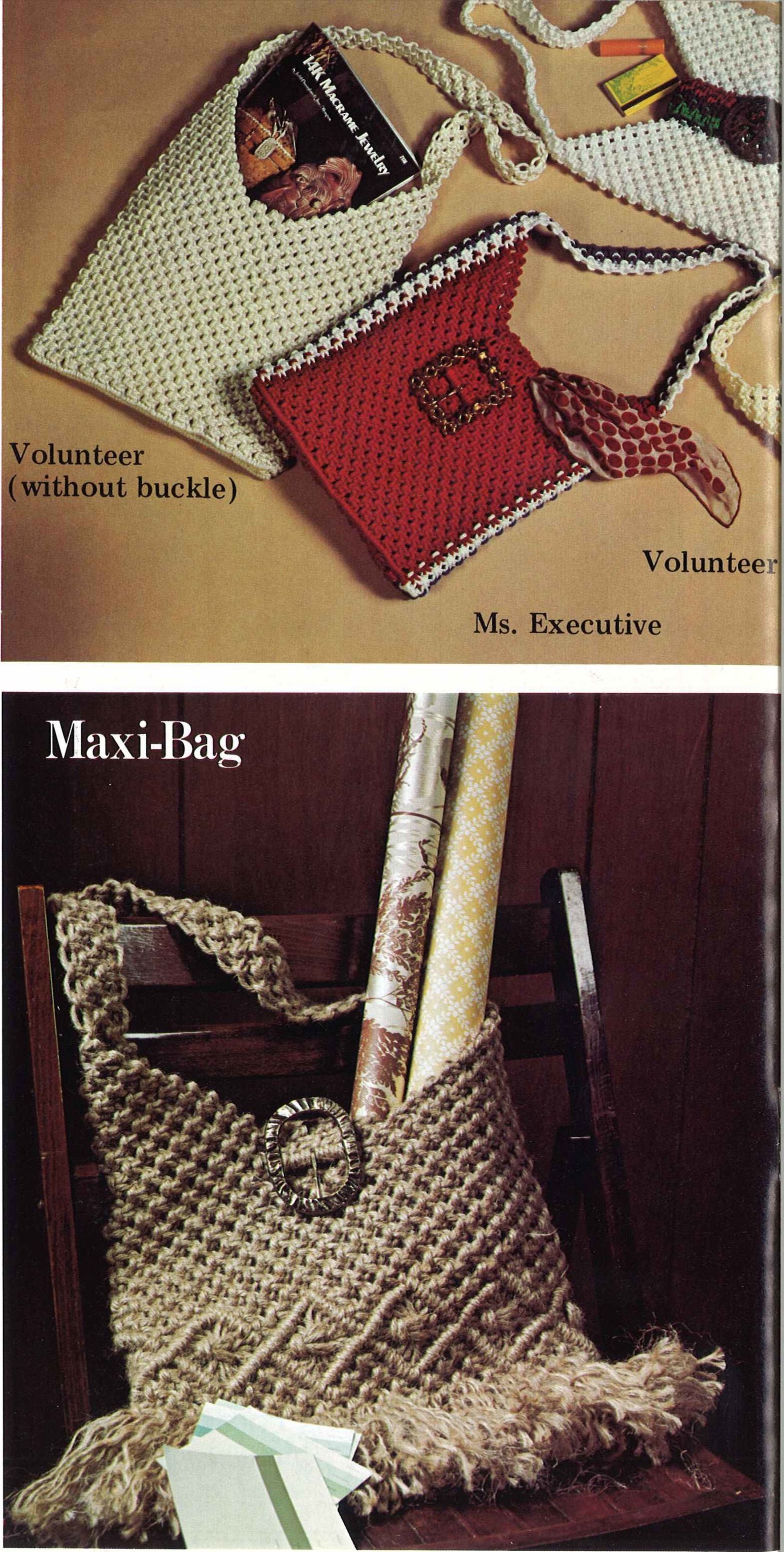 Purse Trio \u2022 1970s Macrame Bags Handbag Designs Boho Purses Tote Patterns \u2022 Bag How To Instruction Pattern Book 70s Vintage  \u2022 Retro PDF