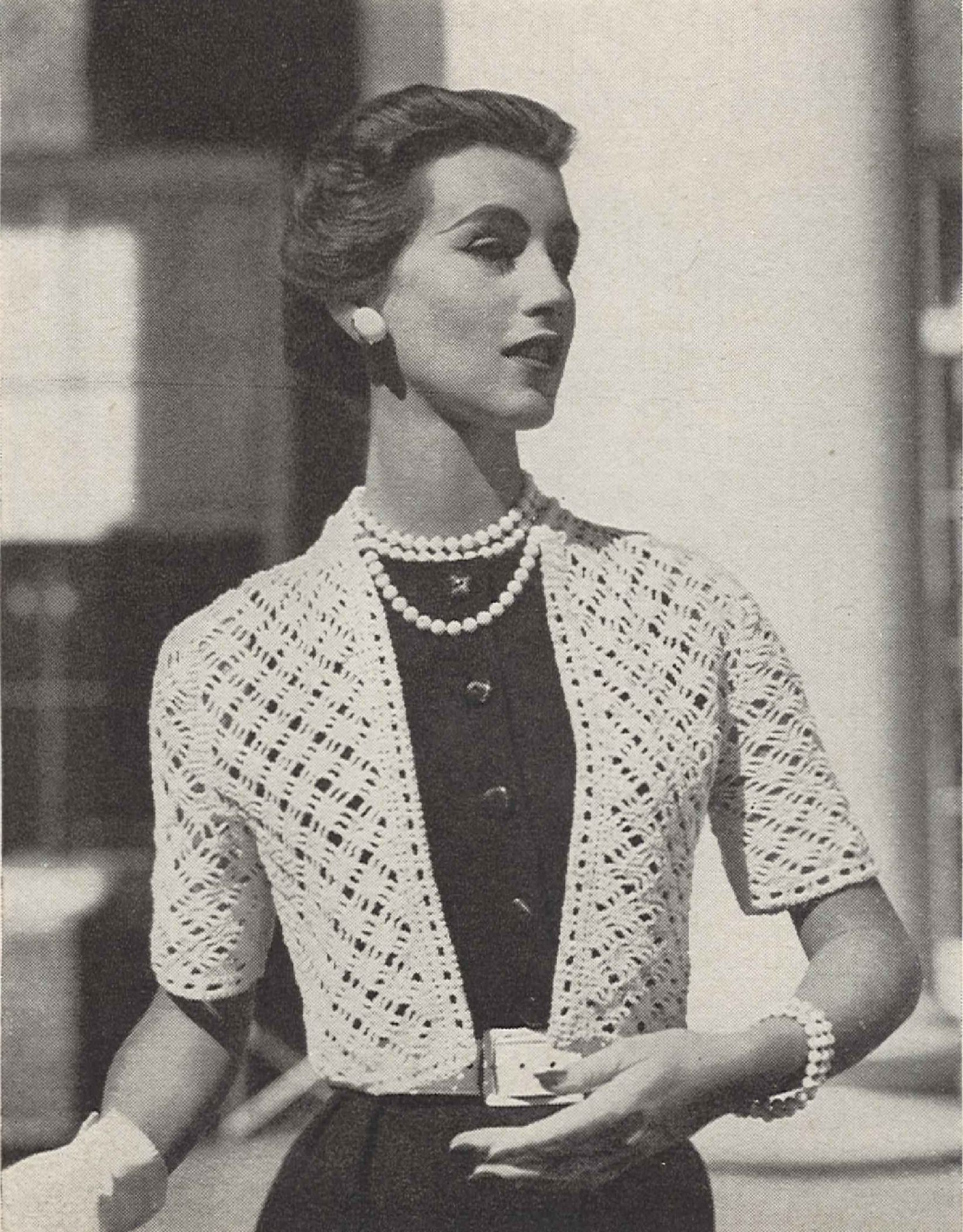 VINTAGE Crochet Pattern LADY'S 1950s glamour a Maniche Corte Top/Cardigan/blusa. 
