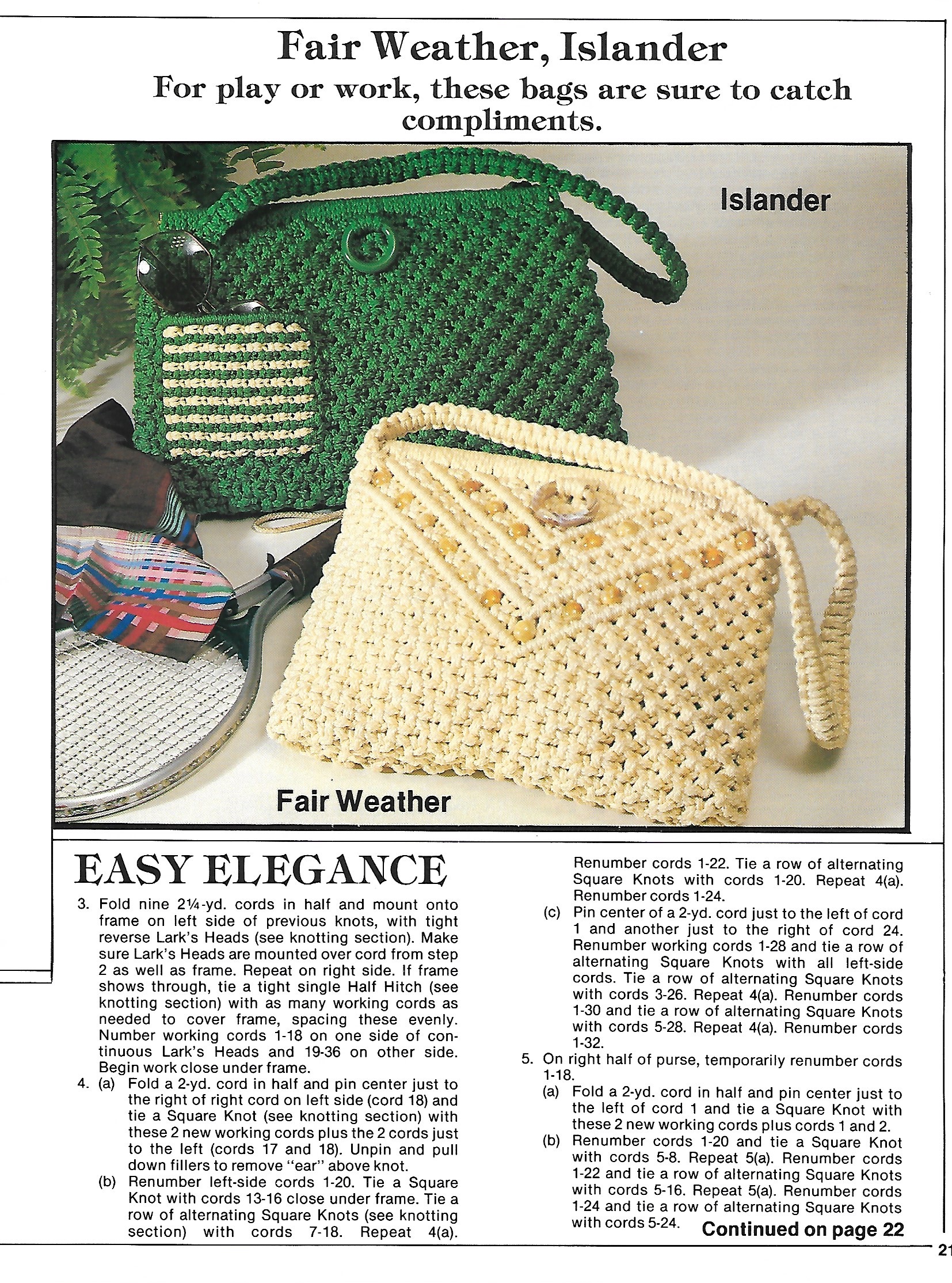 Plaid's Purses 'a la Macrame Vintage Islander & Fair Weather Handbag Patterns 