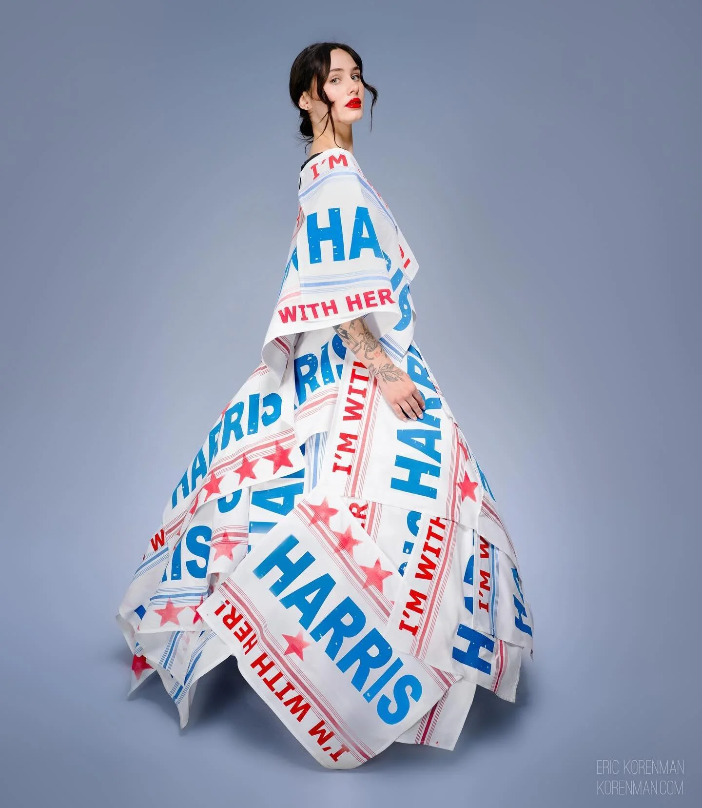 I&rsquo;m With Her 
Leni Fried/Deborah Carter  Photo: Korenman.com  Model: @cataliepurre  Upcycled Linens from The Old Stone Mill Adams MA