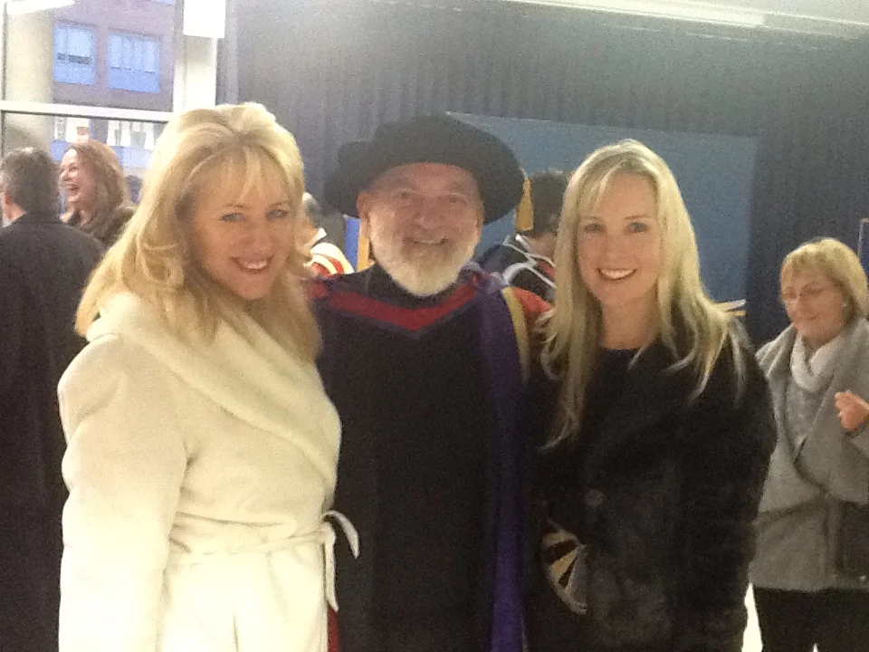   Matt Molloy receiving an honorary doctorate from Dublin Institute of Technology (DIT) for outstanding contribution to music. Pictured with Matt are Eileen Kilgallon and Denise Molloy  