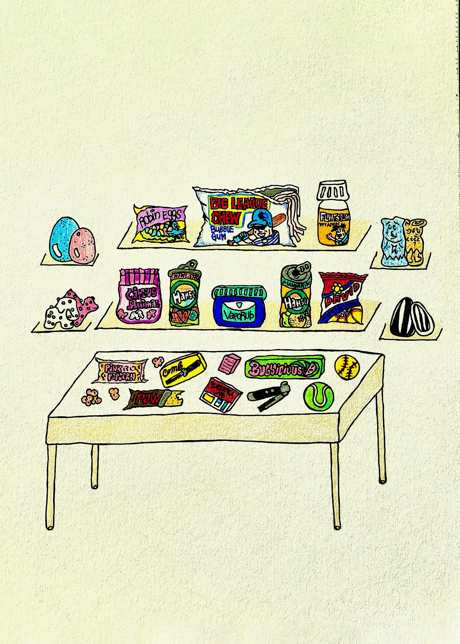 Lena Coletto, "Childhood Objects," Installation Sketch, Marker on paper, 2023