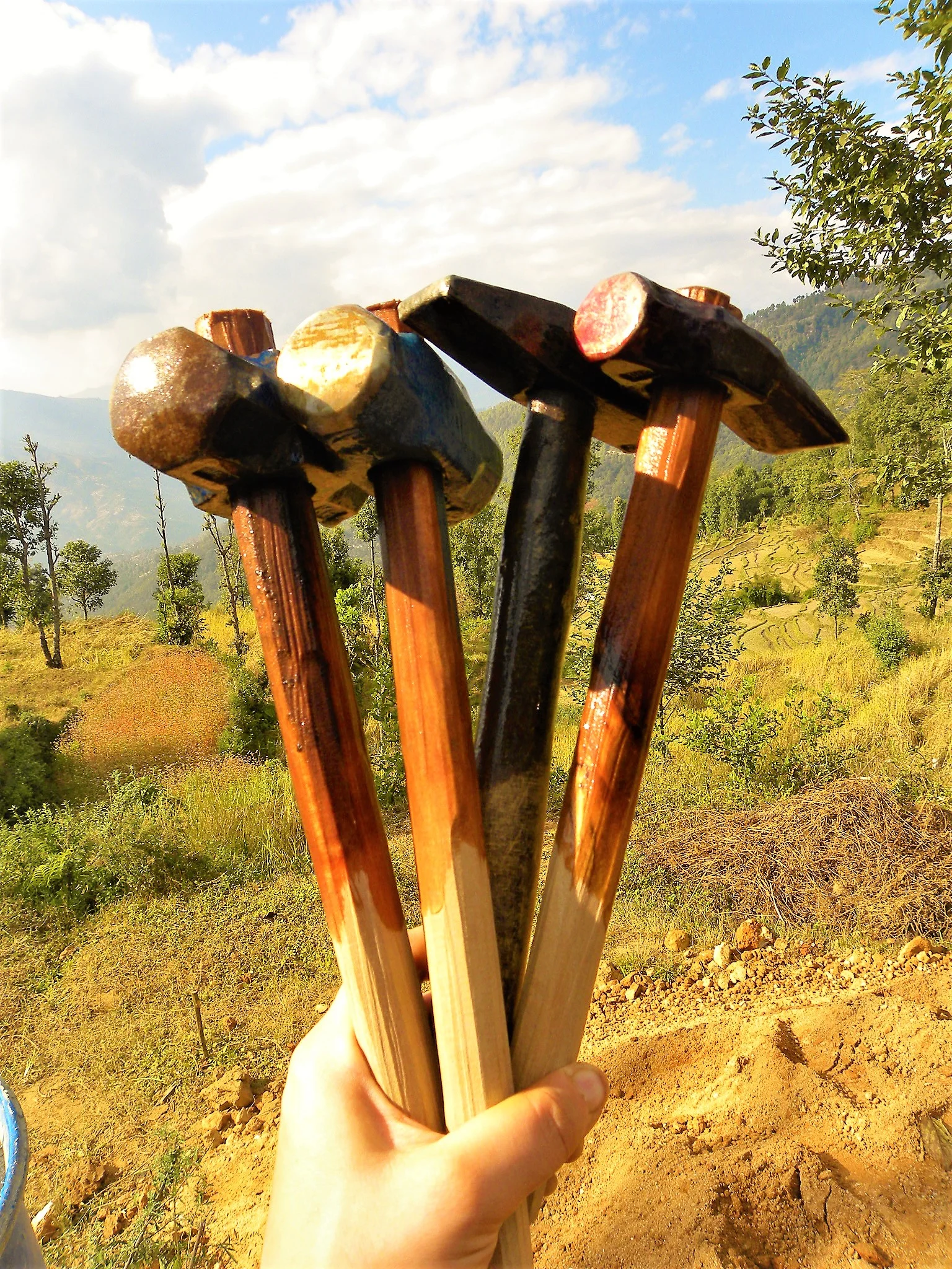 Hammers with handles made for us by the local carpenter next door.