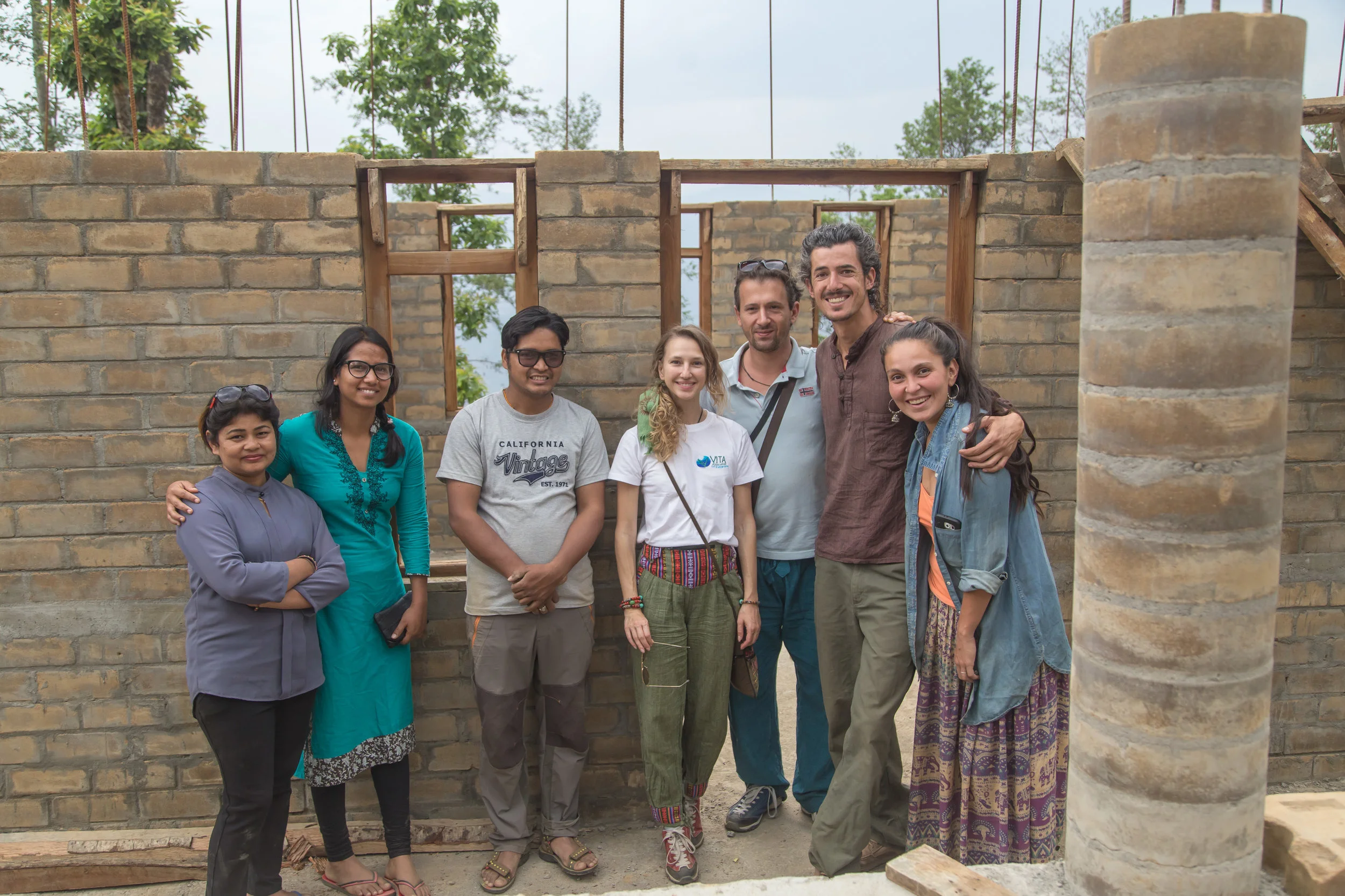 Some of the team that helped make it all happen: Mina Thapa (orphanage owner), Sunita Pandey (translator), Mr. Thapa, Valentina (donor), Francesco, Orion Haas (co-founder of Conscious Impact), Mariana Jimenez (overseeing engineer).