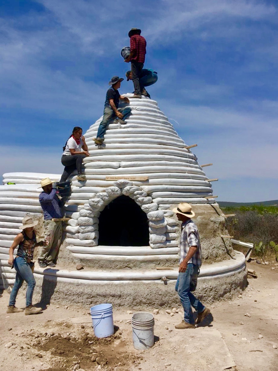 Earthbag dome construction training at Rancho Uha in Guanajato, Mexico where our Lead Engineer Mariana Jimenez studied and volunteered.