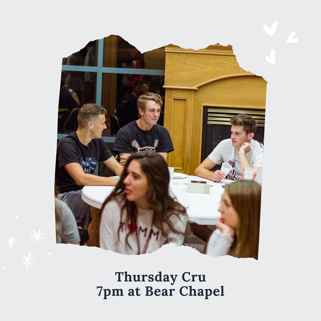 What does it look like to follow Christ in college? Each Thursday, we want to come together to grow in our love and understanding of Christ, see the vision of Cru laid out (to win students to Christ, build them up in their faith, and send them out to