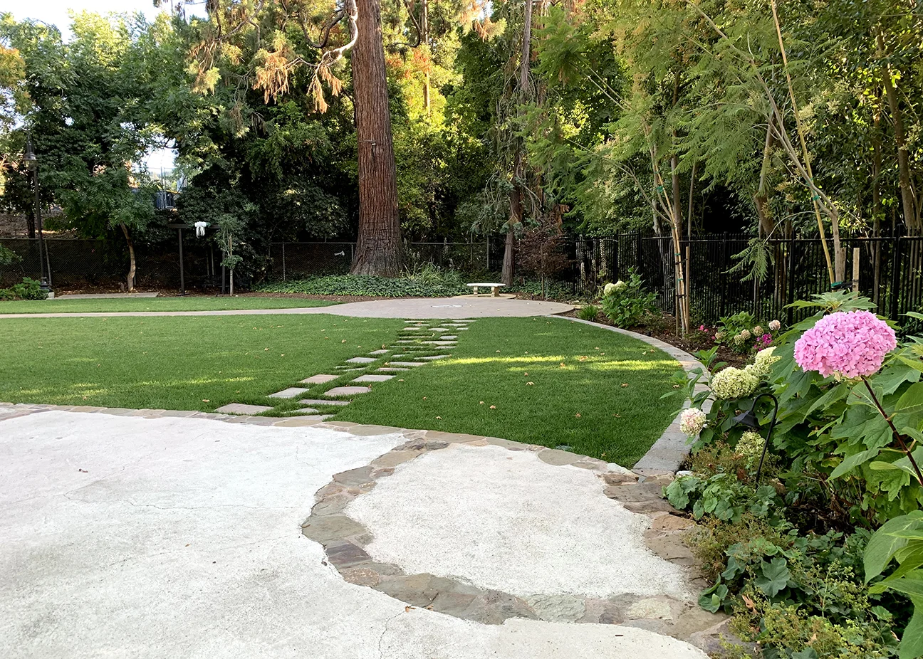 Exterior: stone pad and gardens