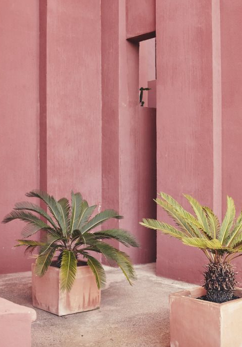 Terracotta colour for interior design colour inspiration, from the Vogue article featuring Ricardo Bofill’s La Muralla Roja. Camilla Pearl Colour and Style inspiration for home interiors and fashion with a granny chic vibe. 