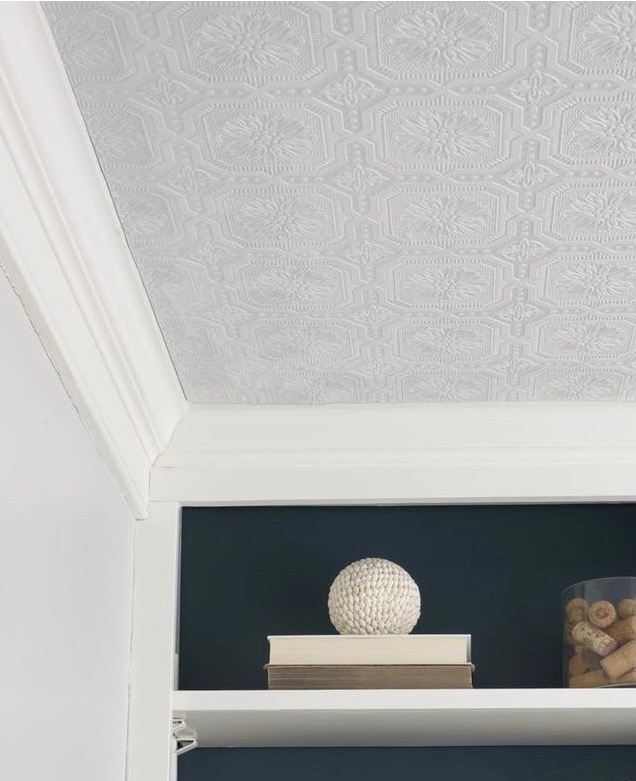 Photo credit Young House Love at Pop Sugar. Adding textured ceiling to a room for added depth and interest. 