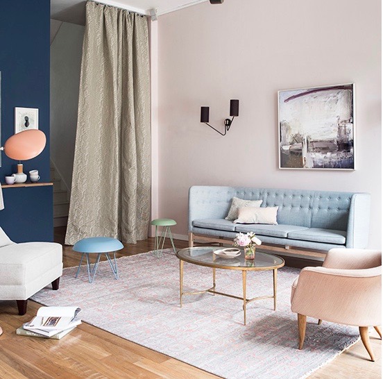 Pink and Blue Interiors inspiration, image via Living Beautifully blog.