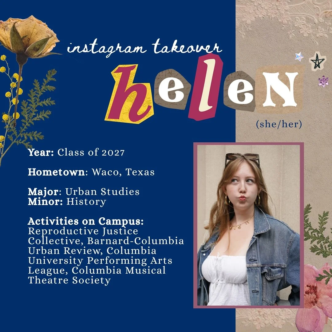 This Thursday, Helen will be taking over the Instagram to talk about studying humanities at Barnard and her transition from Texas to New York City! Ask Helen questions on our story or via the comments below, and tune in Thursday to hear all about her