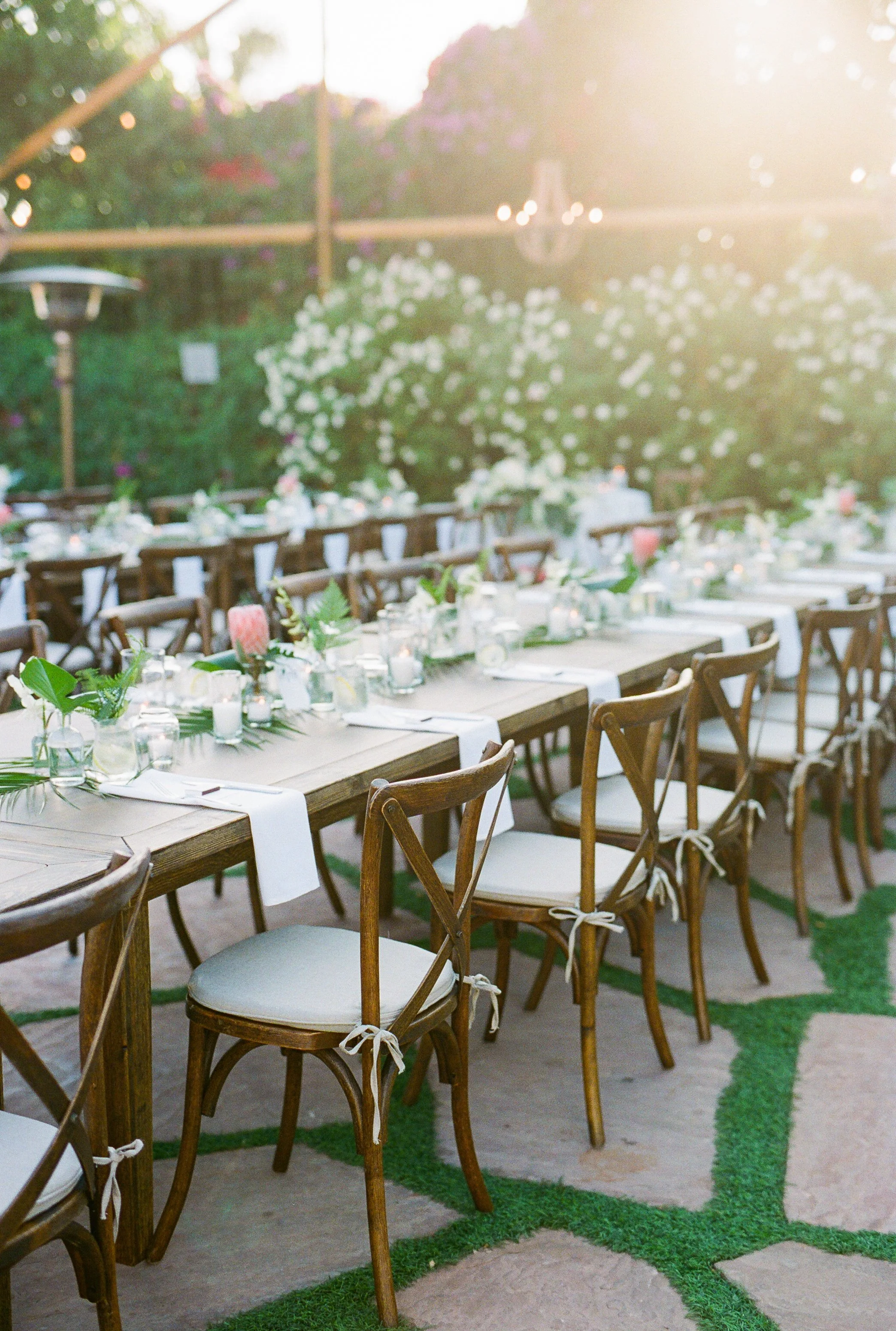 Tropical wedding reception decor at Rincon Beach Club