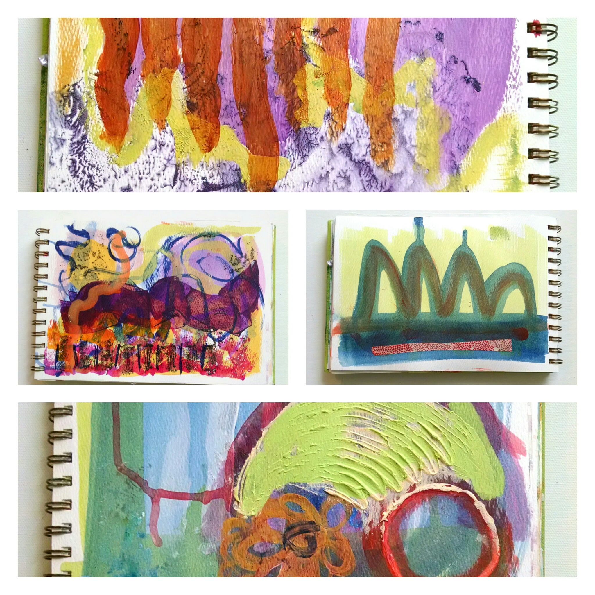 ©Christine Sauer, paint journal experiments with acrylic paints. STUDIO TIP: Use wax paper or cooking parchment as interleaving to keep pages from sticking together.