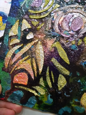 ©Christine Sauer, “Night Flora” in process, 10x8”, acrylic on canvas board