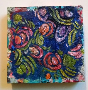 ©Christine Sauer, “Night Flora” explorations- (above) 10x8”, acrylic, mixed media on canvas board (below) work in process, 8x8” acrylic, mixed media on cradled panel,