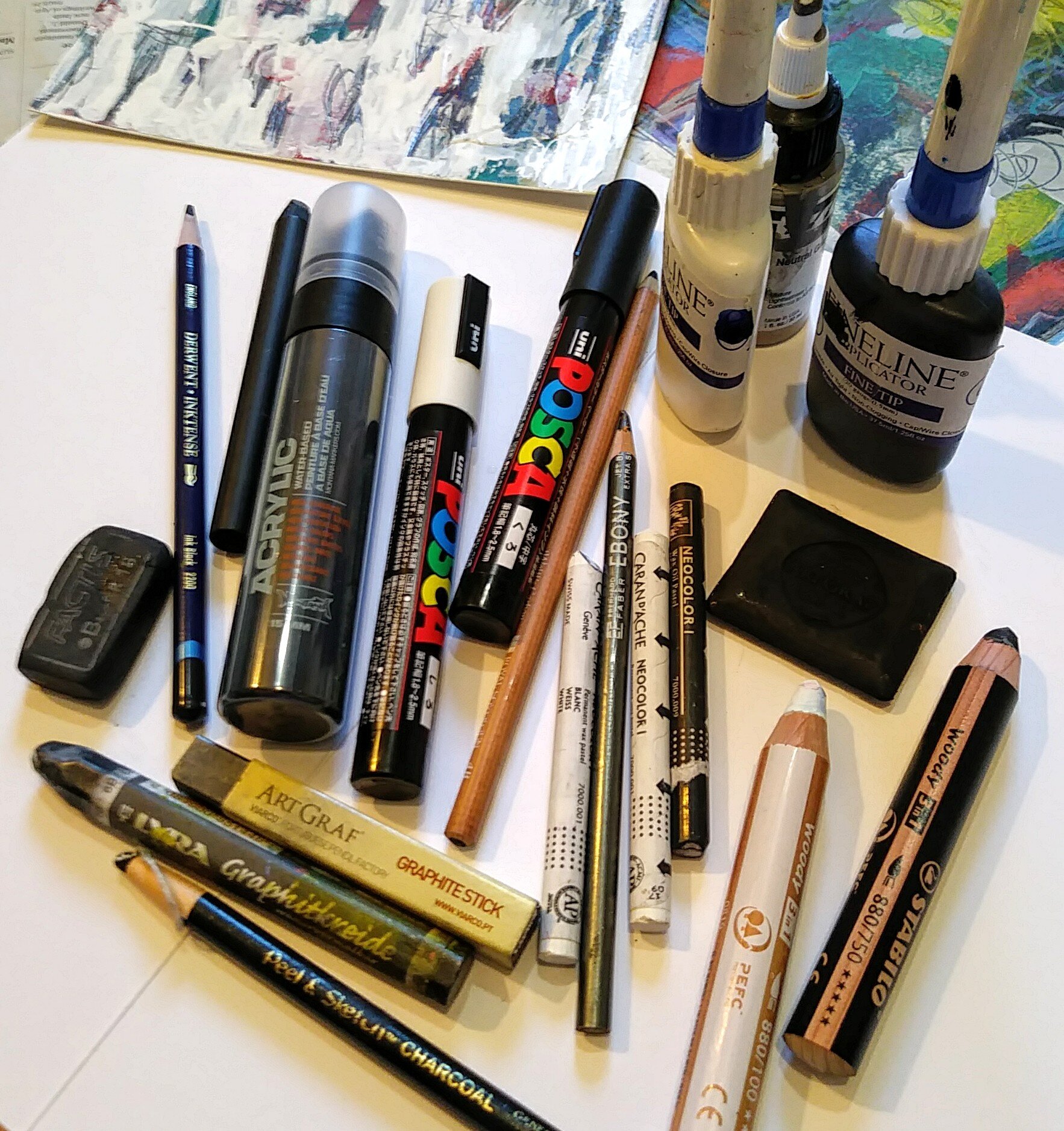 An array of favorite drawing media used to get the process started.