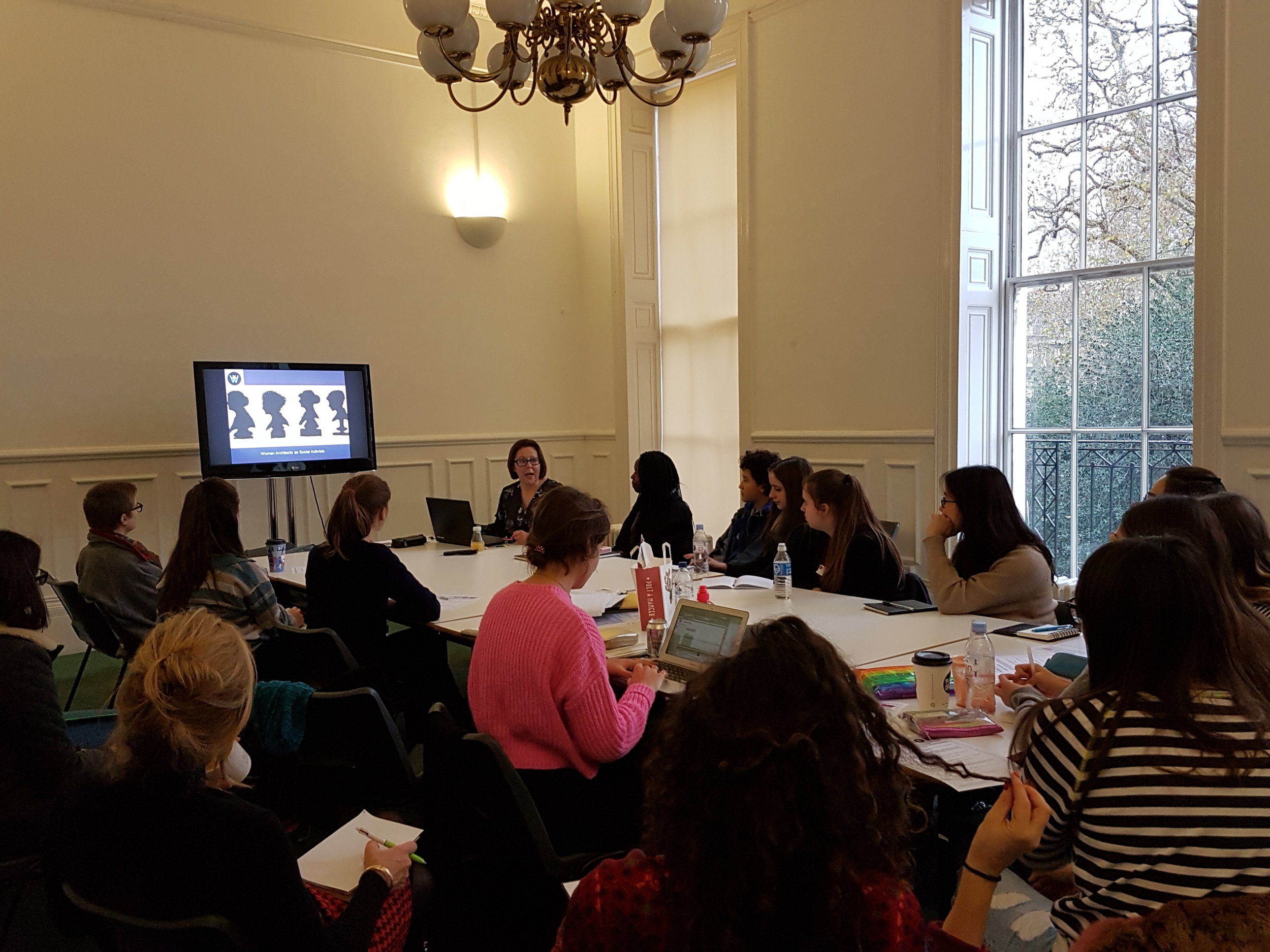 Elizabeth Darling, Curator AA XX 100, and Reader in Architectural History Oxford Brookes University, leading a student session