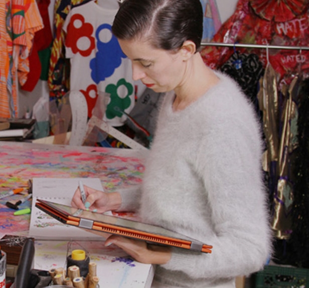 Christian, at work in her studio