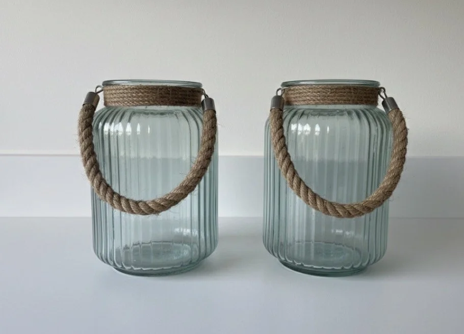 BlueRibbed Glass Lanterns Pair.jpg