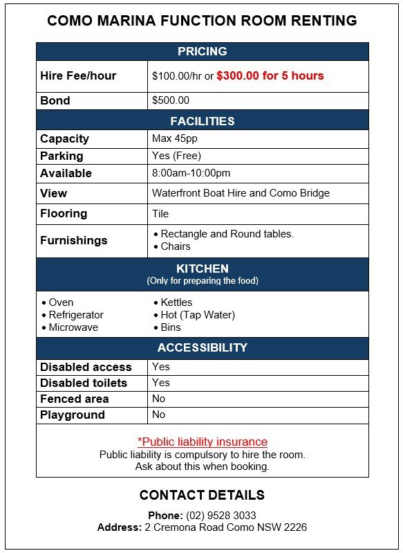 Function Room Renting Como Marina