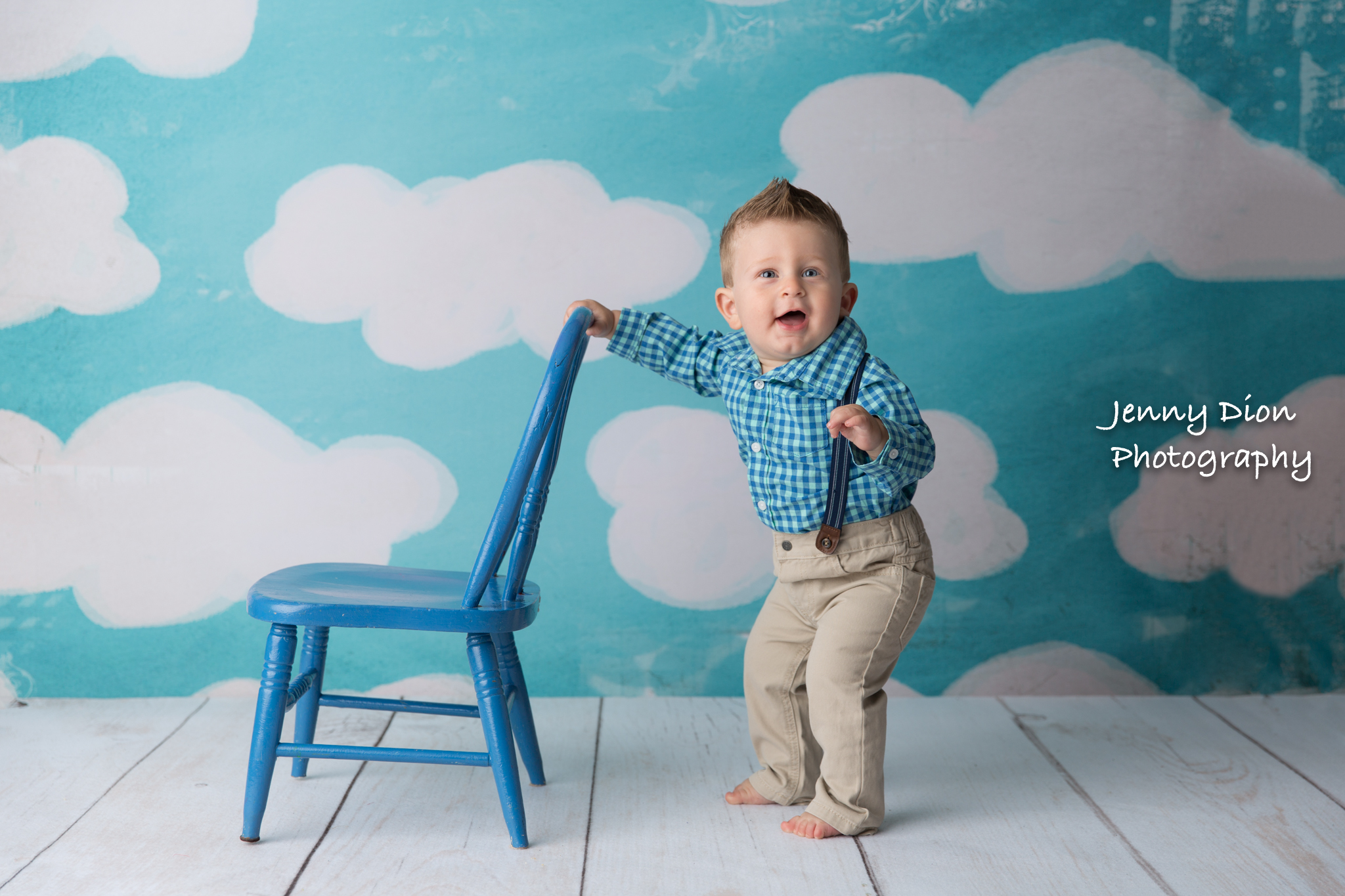 Using my little blue chair as a walker!