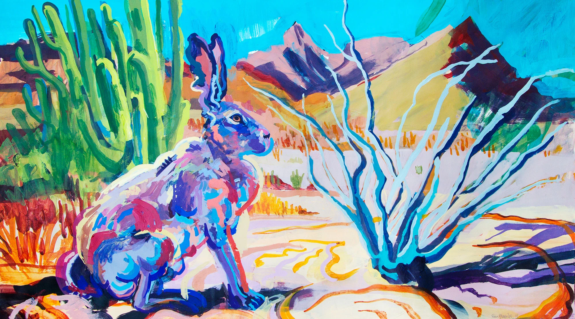 Rabbitworld, 2015, acrylic on paper, 58" x 24"