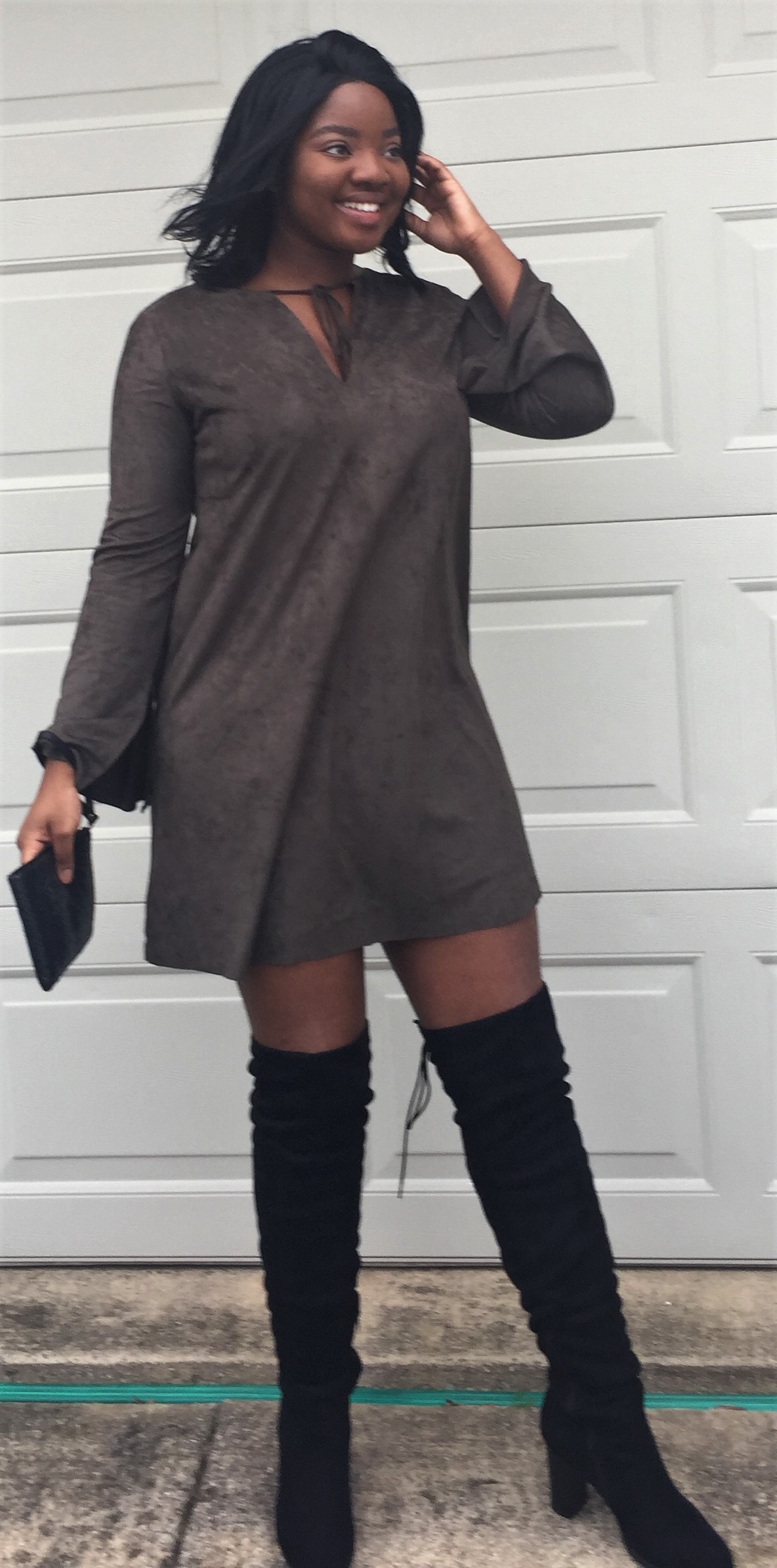 olive green knee high boots outfit
