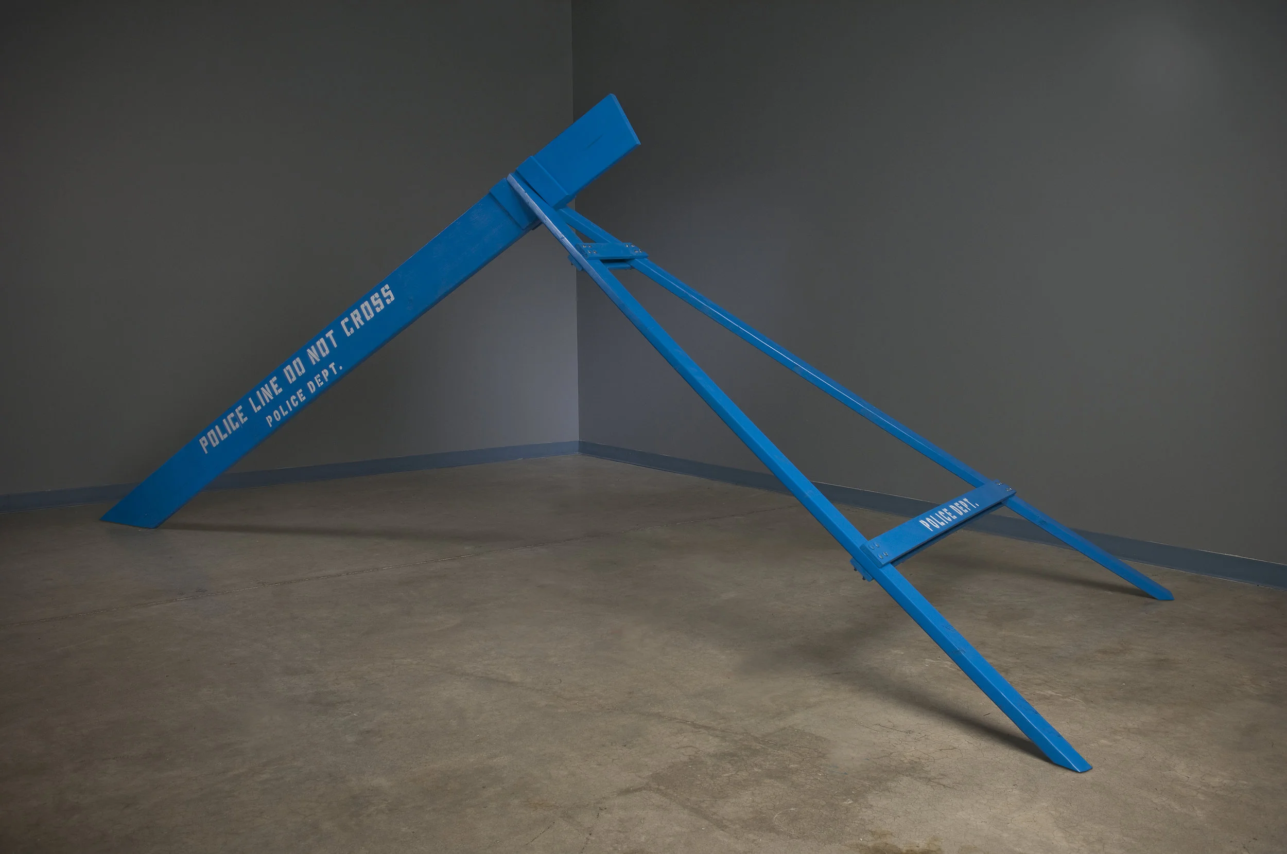 All is Not Quiet (The American Front), 2011/2016 Pine, OSHA Safety Blue Enamel, Bronze, Sand 96 x 144 x 216 in Photo: Eric Galey