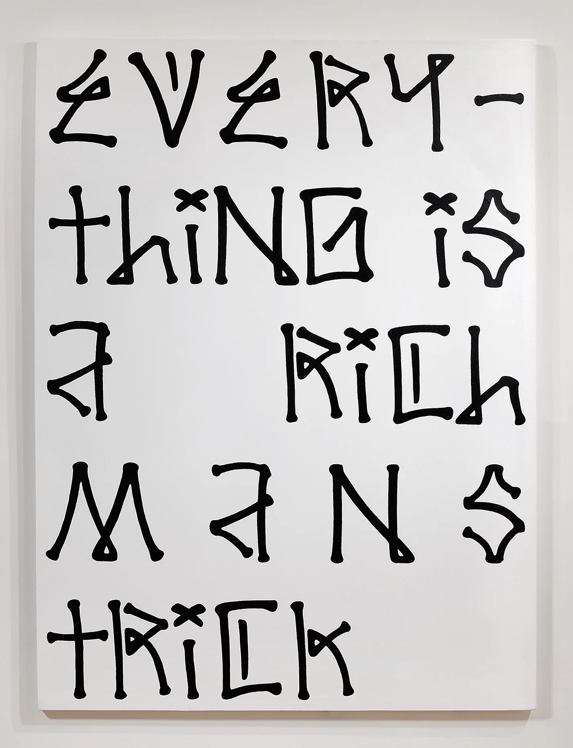 If You are Reading This it’s Too Late (After Christopher Wool), 2018 House Paint on Canvas 75 x 55 x 2 in Image courtesy of the Frye Art Museum, Seattle. Photo: Mark Woods