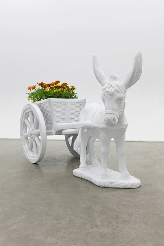 Untitled (Pale Horse y Hombre), 2017 Cement, Acrylic Polyurethane Paint, Live Foliage 28.5 x 26.5 x 45 in Photo: Jenna Gard