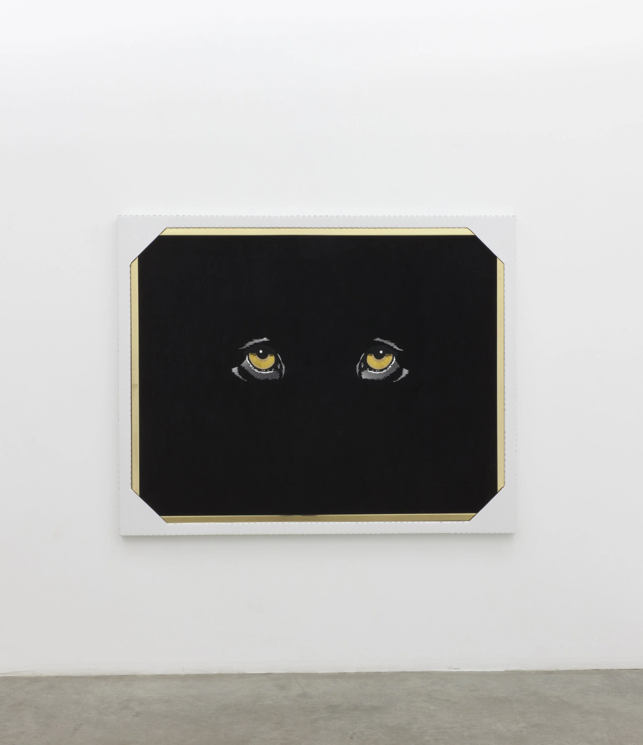 We Shall Meet in the Place Where There is no Darkness (Jaguar), 2016 Bronze, Black Cotton Velveteen, Mouliné Stranded Cotton, Corrugated Cardboard Frame 56.25 x 70.25 in Photo: Tara J Graves Details >