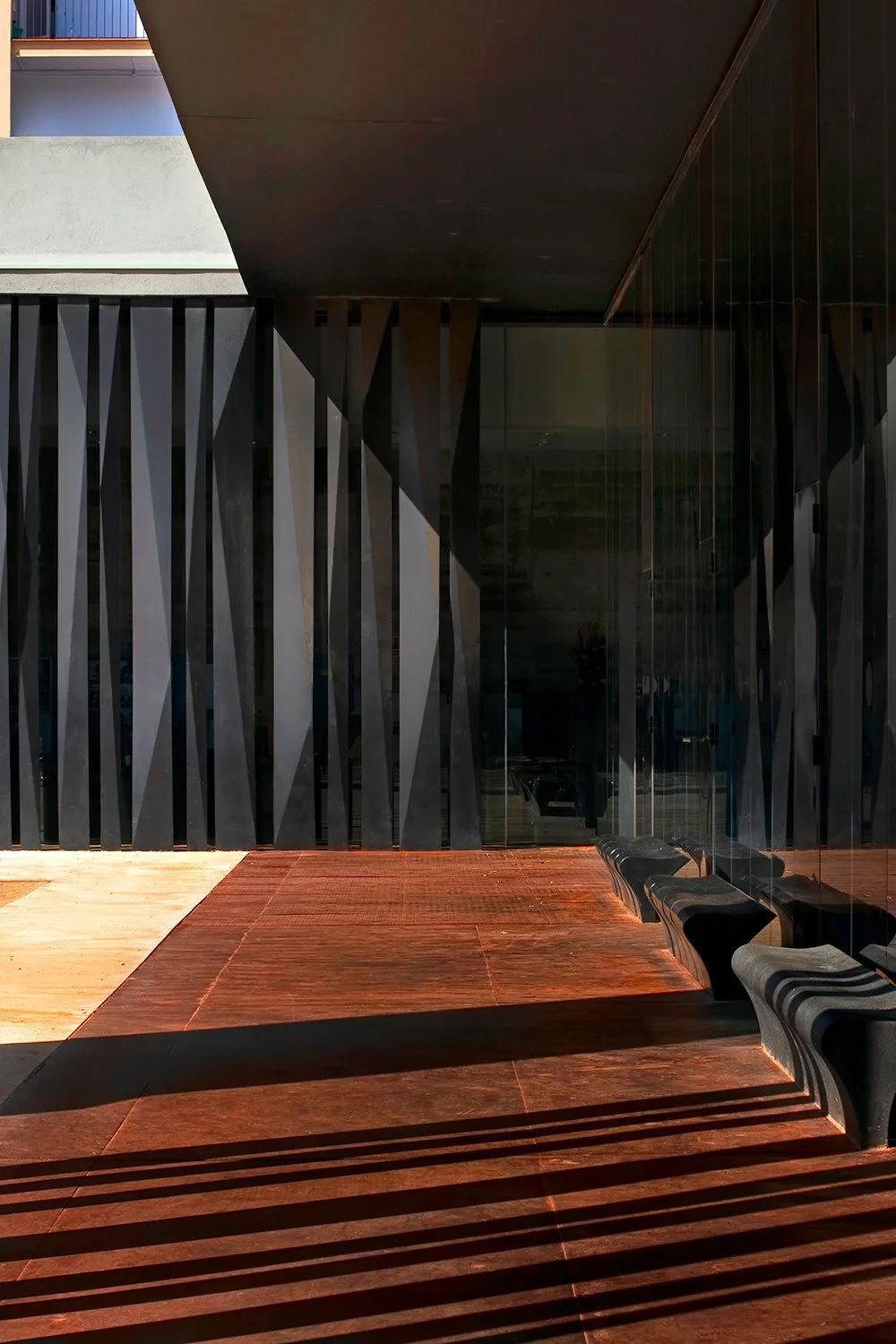 Joan Oliver library by RCR, Barcelona cultural building facade architectural photography.