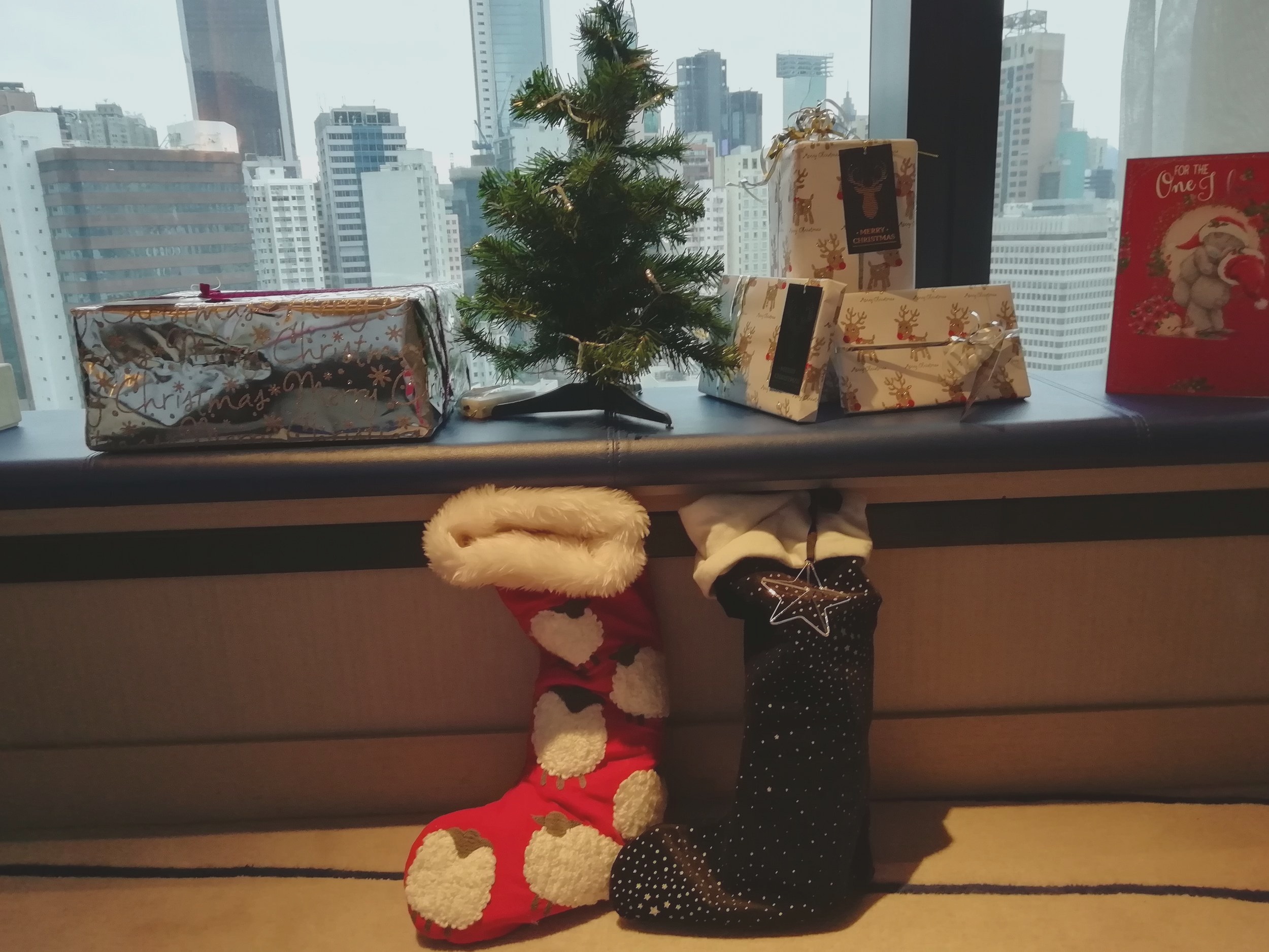 Our tree and stockings on Christmas Eve