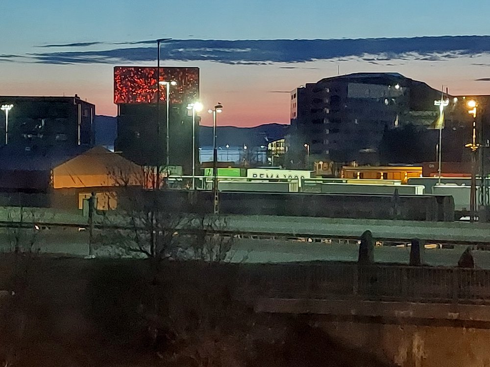 Rockheim Museum - lit up in red