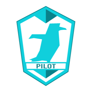 A logo of a penguin inside a shield shape with the word 'PILOT' at the bottom.