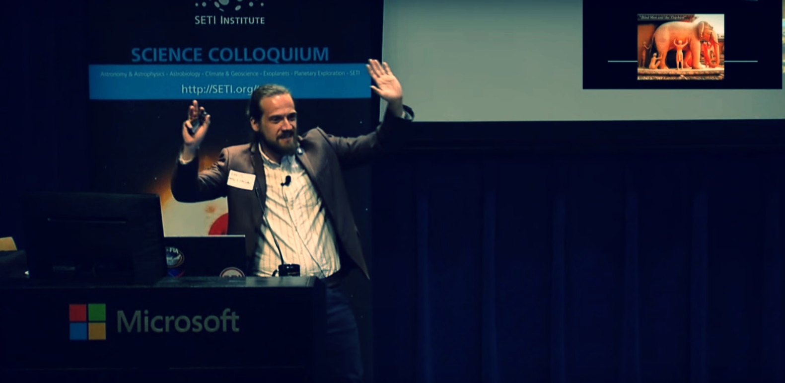 Daniel Angerhausen explaining during his SETI talk at the Microsoft Campus.