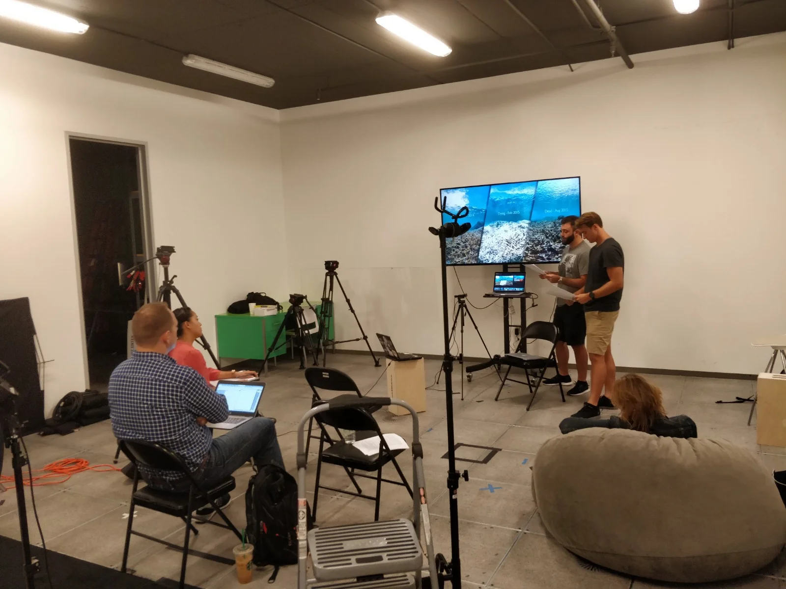Explainables pitch preparations for the Coral Survival team at XPRIZE headquarters.