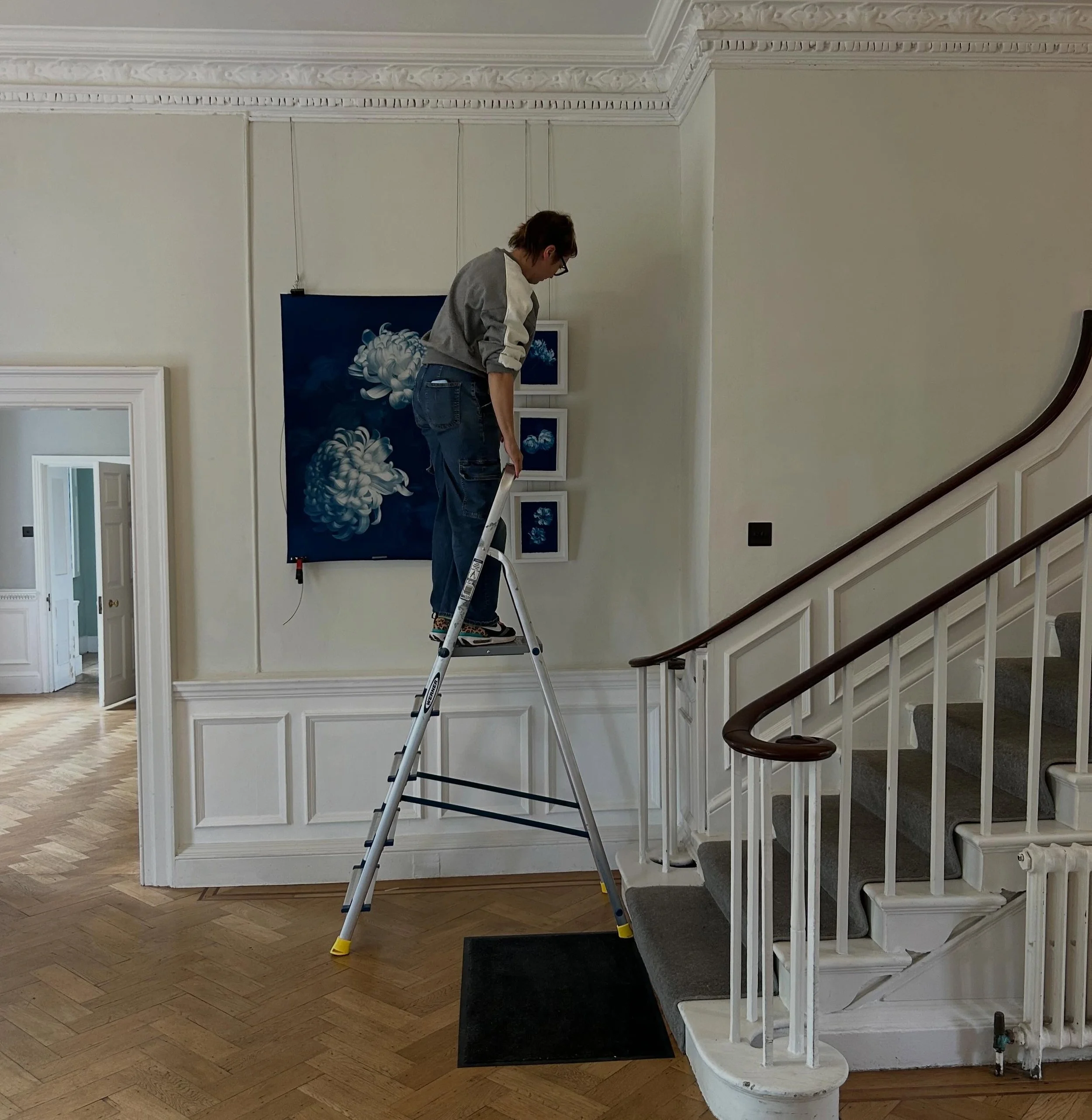 Another morning up a ladder with @jen_moore_print getting ready for @artistsopenhse @bellhousedulwich for the #so_where_do_we_go_from_here

We are delighted to be curating the Hall at Bell House with @bainbridgeprint artists:
@jen_moore_print 
@micha