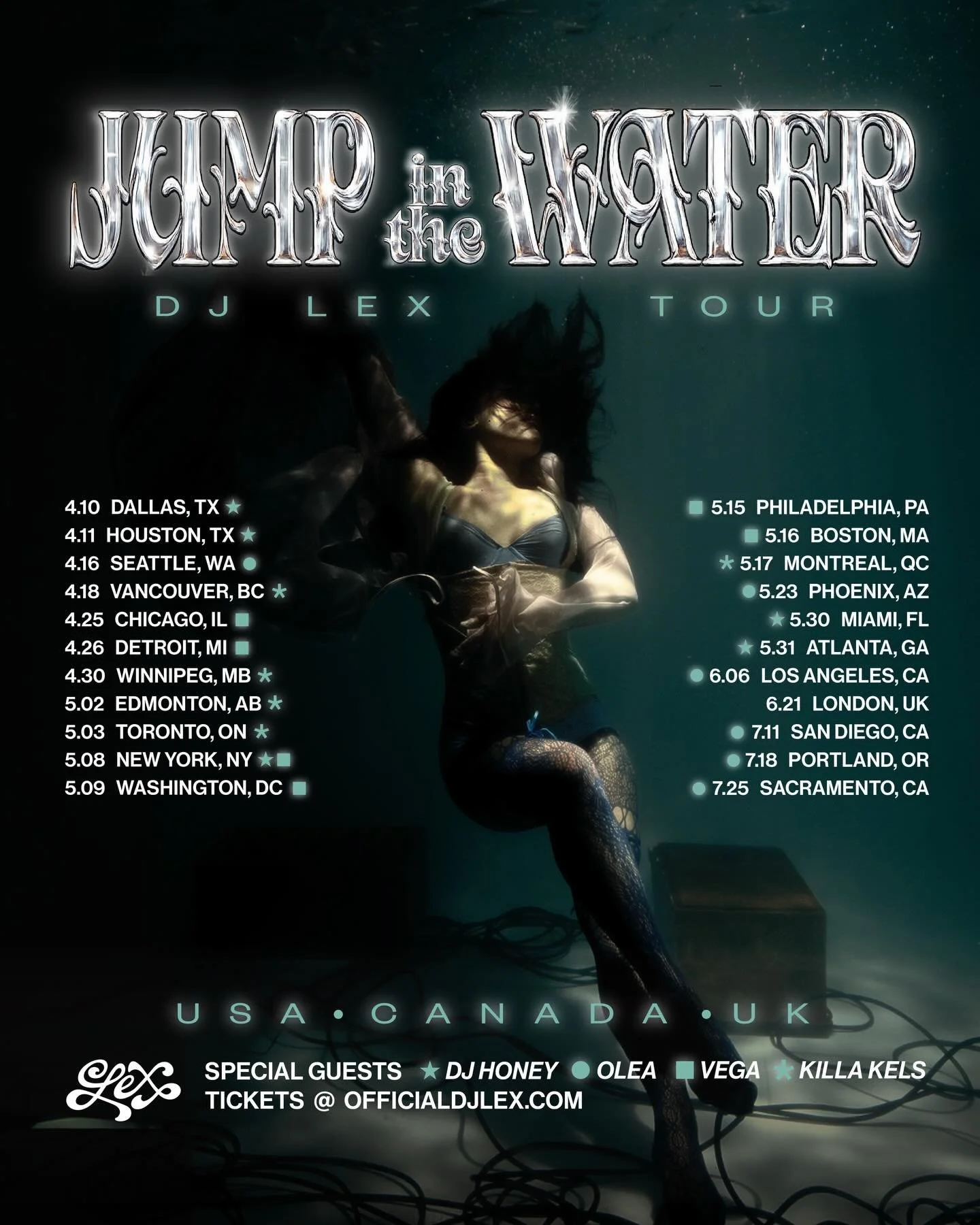 JUMP IN THE WATER 🌊

Ya girl&rsquo;s joining the amazing @OfficialDJLex on the Canadian leg of her tour 🇨🇦

Apr 18 &ndash; Vancouver, BC &ndash; Harbour Theatre
Apr 30 &ndash; Winnipeg, MB &ndash; The Park Theatre 
May 2 &ndash; Edmonton, AB &ndas